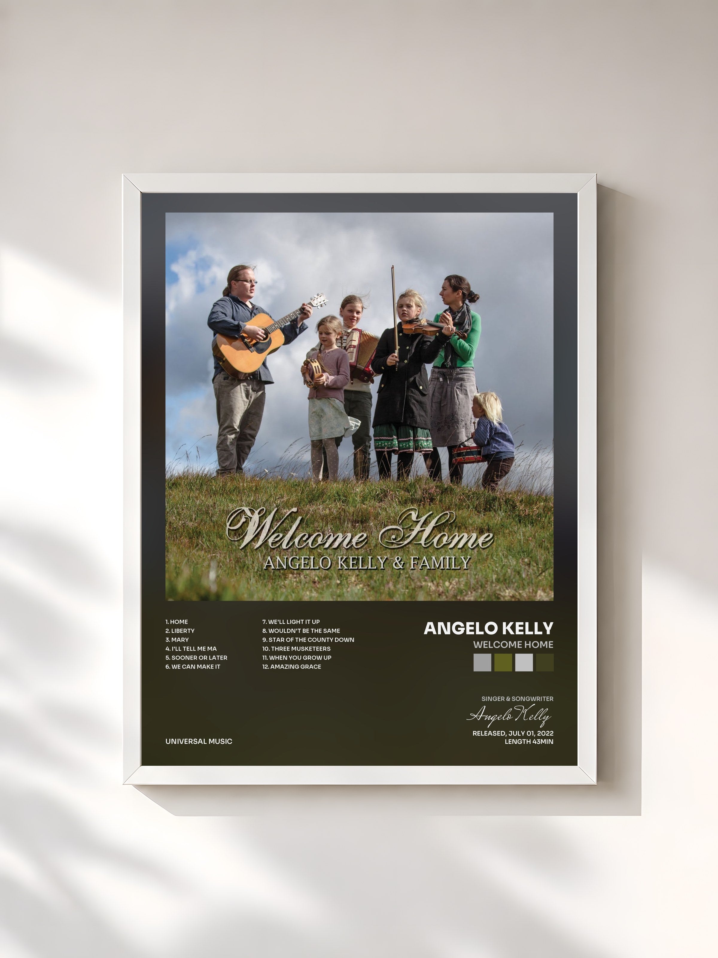 #blanc Tableau de l'album Welcome Home de Angelo Kelly, cadre blanc, imprimé et encadré en France