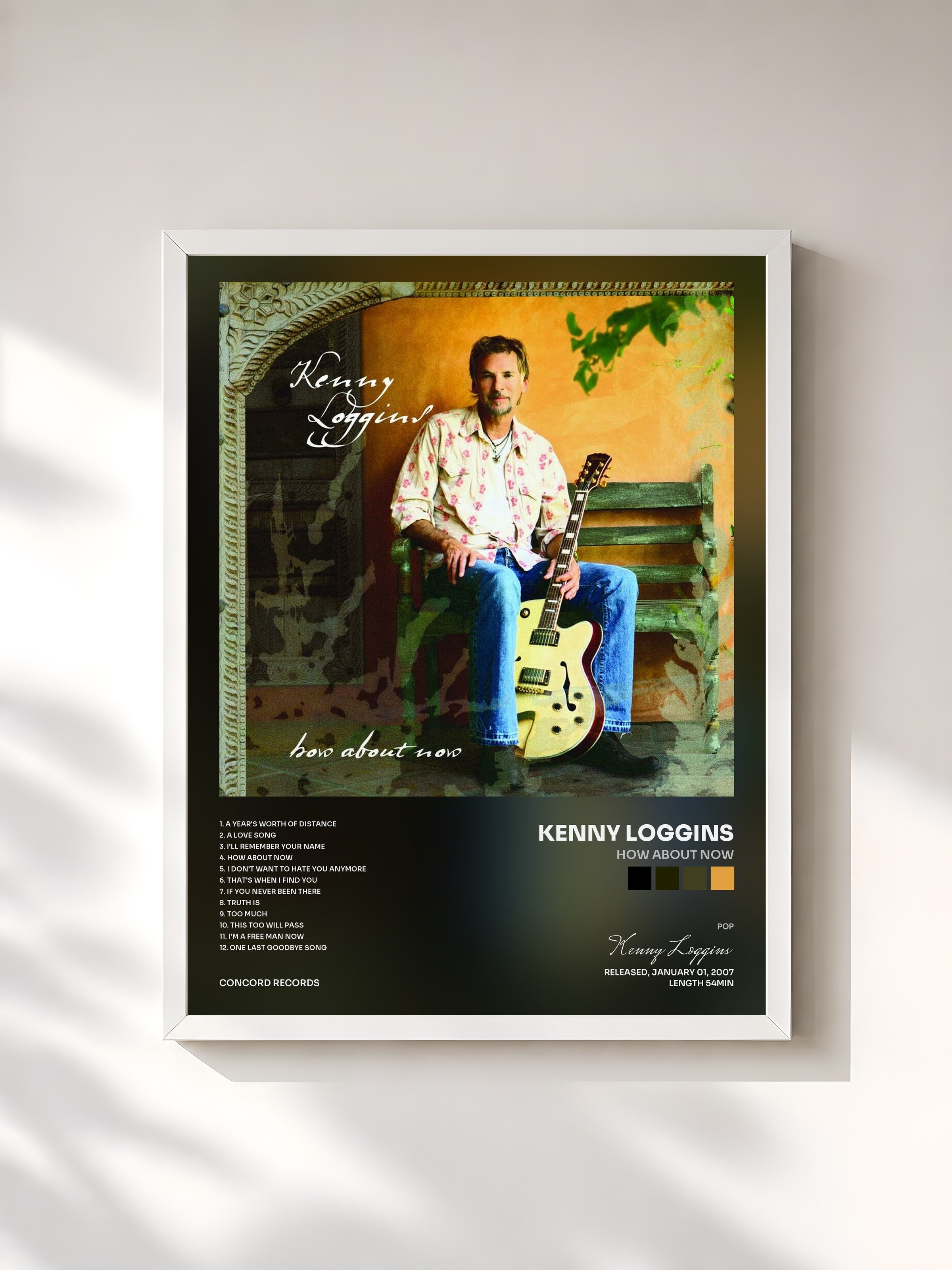 #blanc Tableau de l'album How About Now de Kenny Loggins, cadre blanc, imprimé et encadré en France