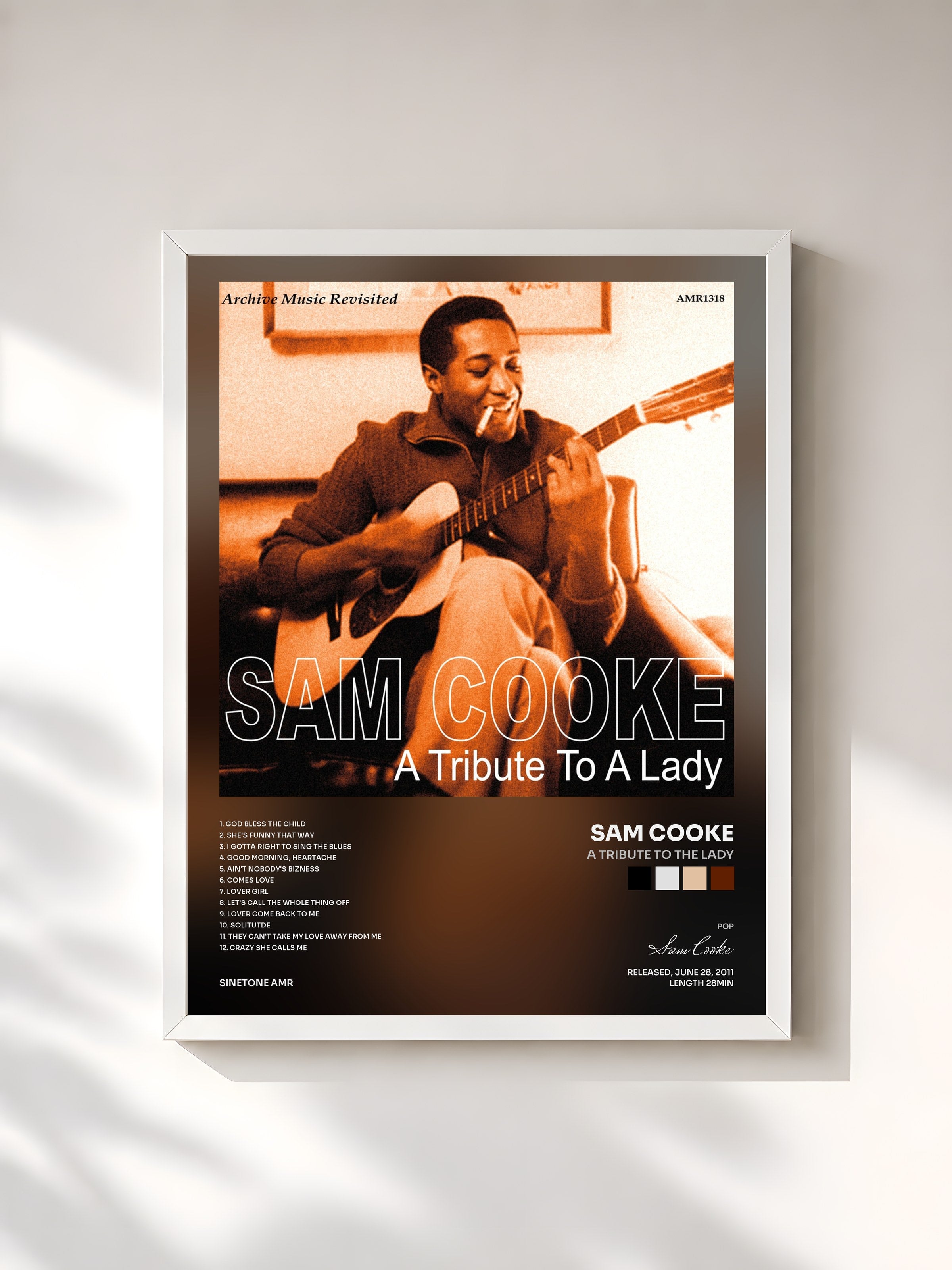 #blanc Tableau de l'album A Tribute to the Lady de Sam Cooke, cadre blanc, imprimé et encadré en France