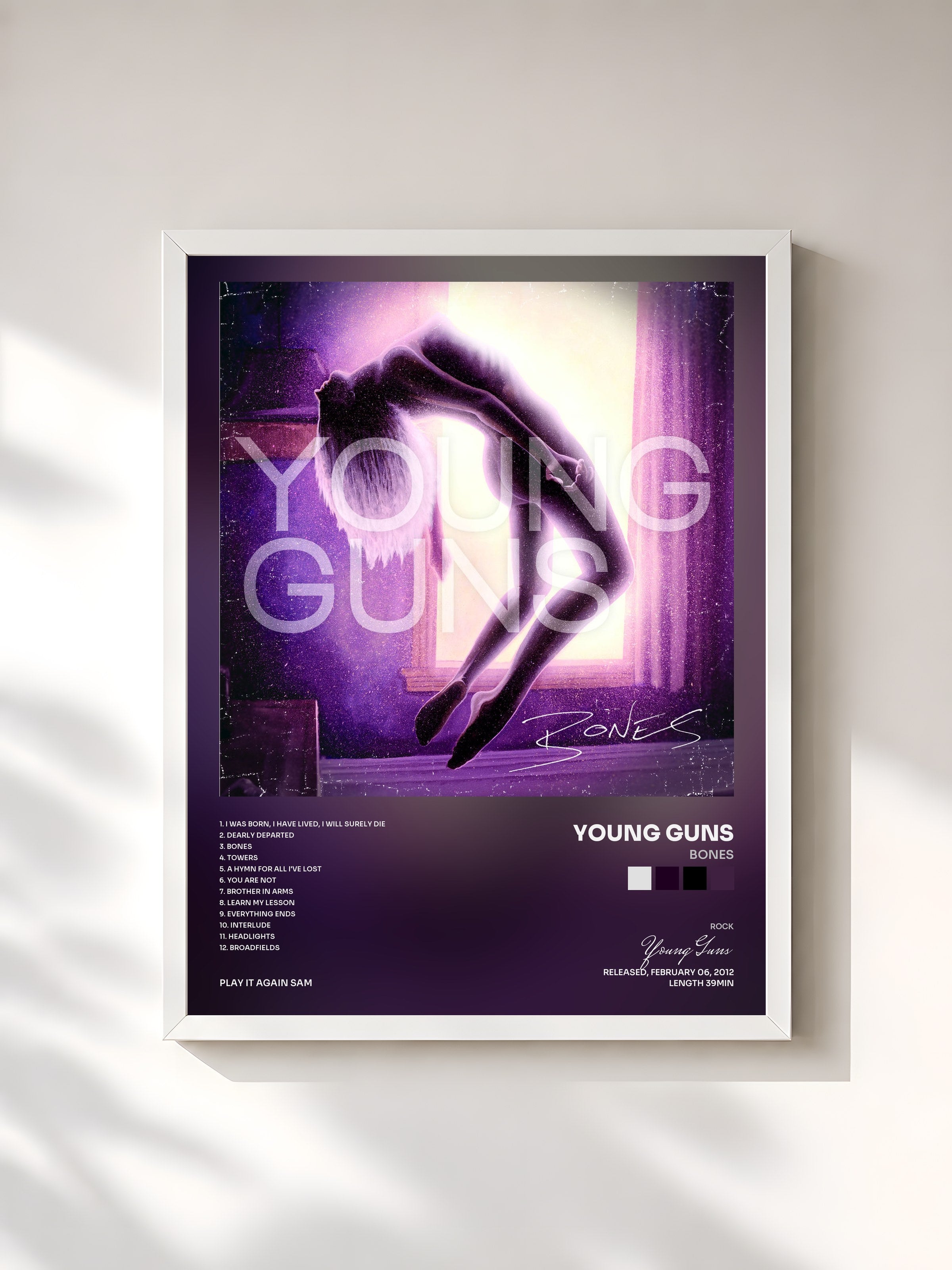 #blanc Tableau de l'album Bones de Young Guns, cadre blanc, imprimé et encadré en France