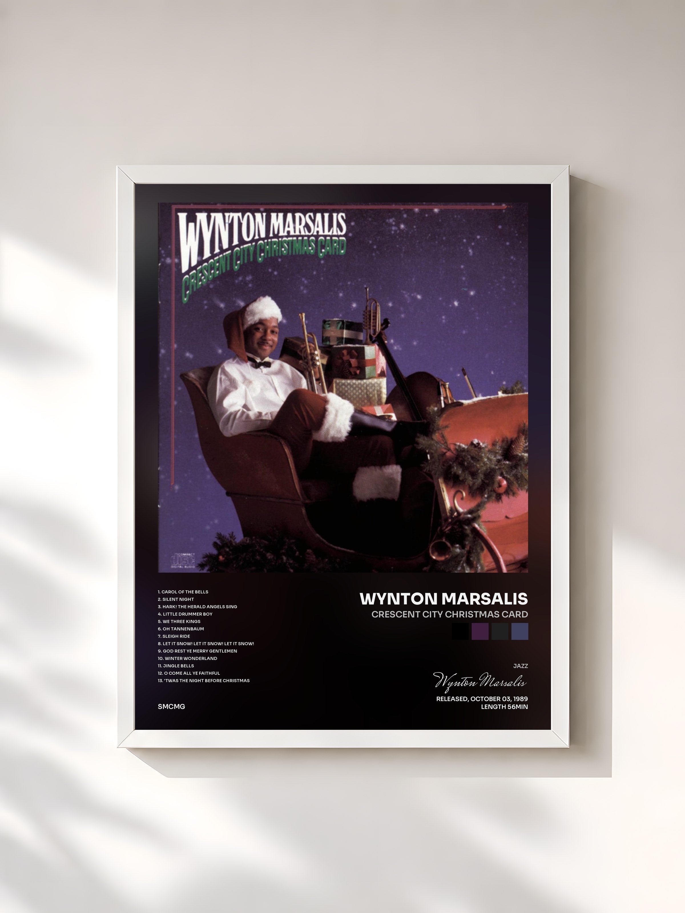 #blanc Tableau de l'album Crescent City Christmas Card de Wynton Marsalis, cadre blanc, imprimé et encadré en France