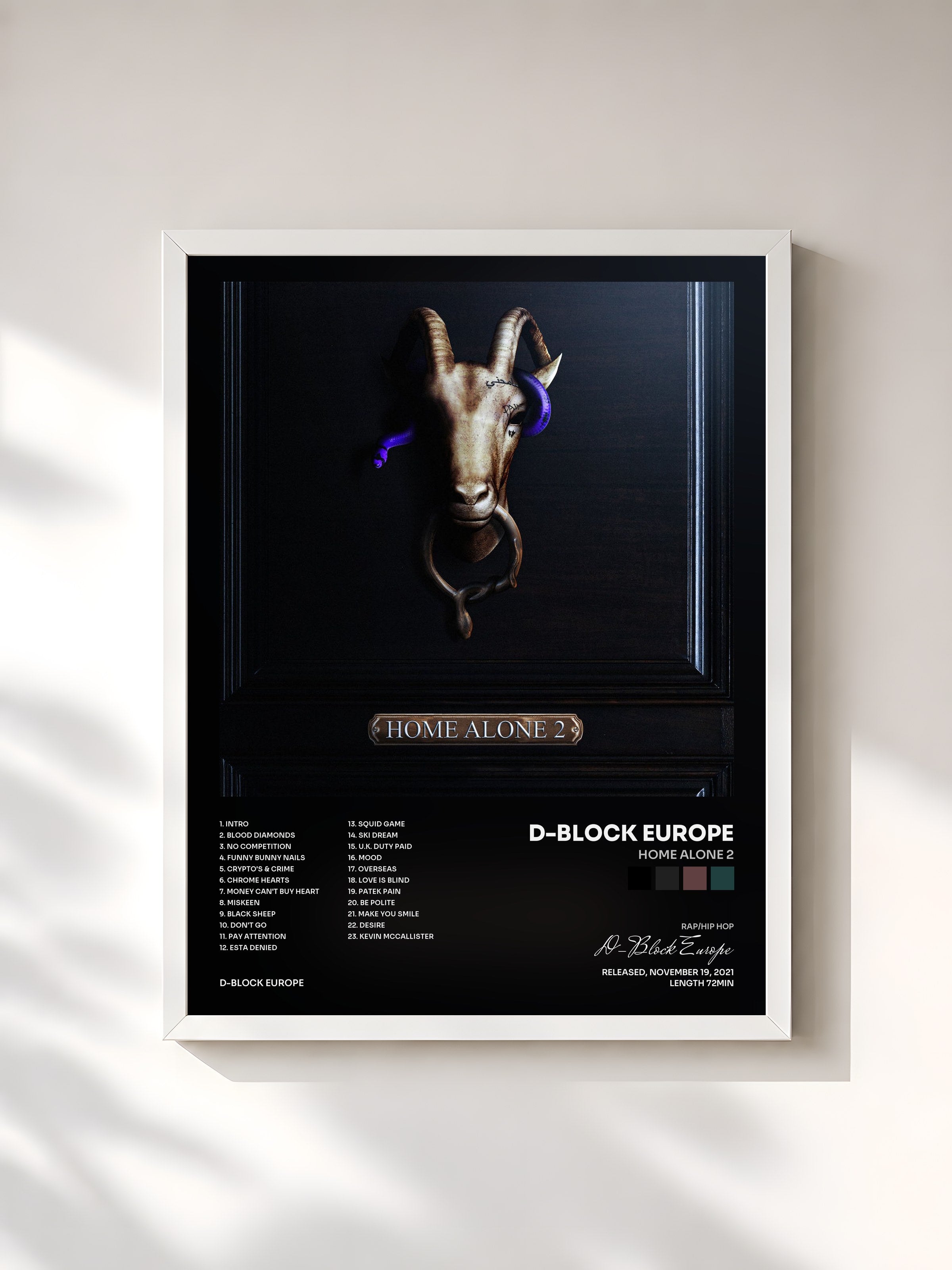 #blanc Tableau de l'album Home Alone 2 de D-Block Europe, cadre blanc, imprimé et encadré en France