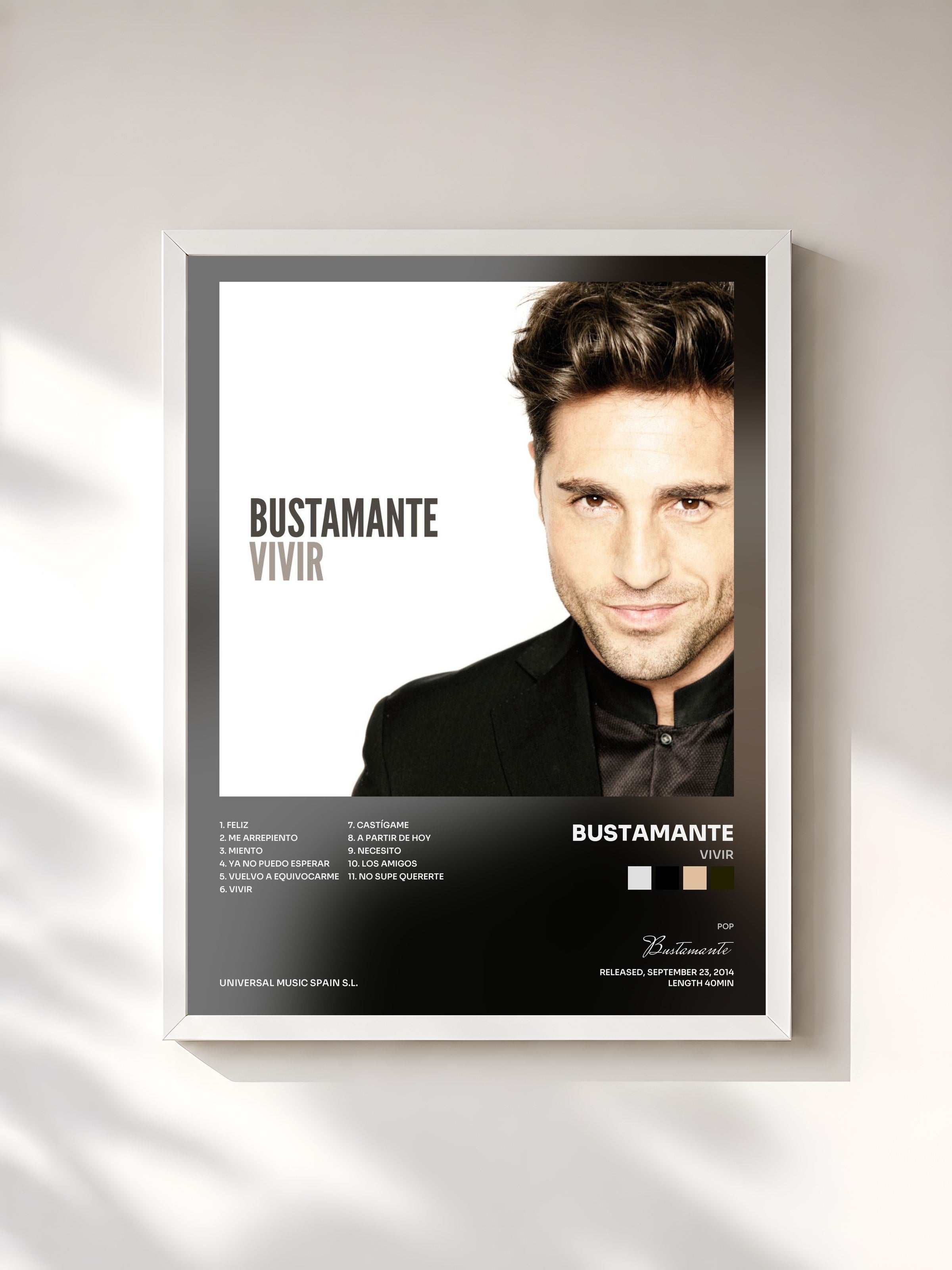 #blanc Tableau de l'album Vivir de Bustamante, cadre blanc, imprimé et encadré en France
