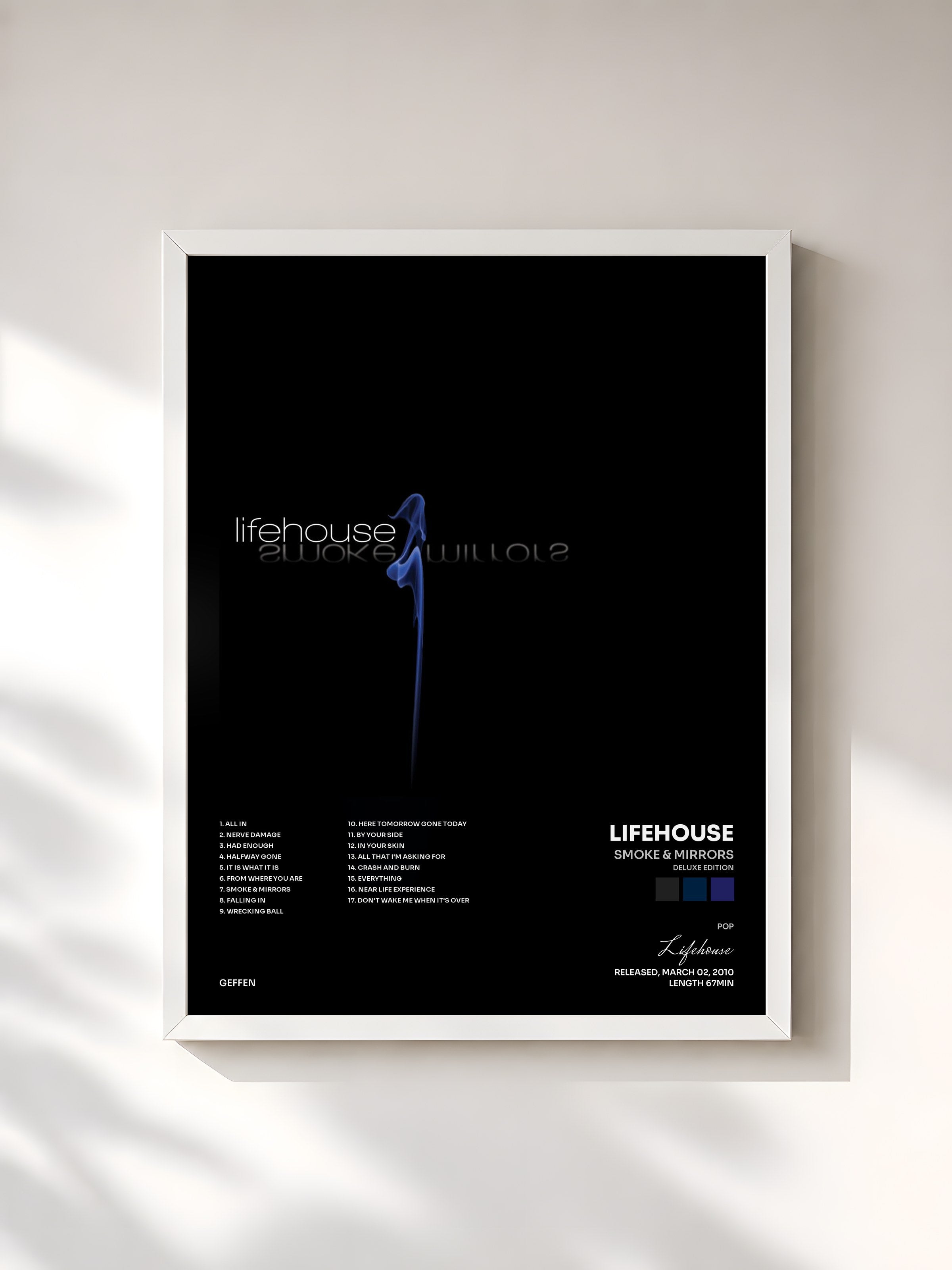 #blanc Tableau de l'album Smoke & Mirrors (Deluxe Edition) de Lifehouse, cadre blanc, imprimé et encadré en France