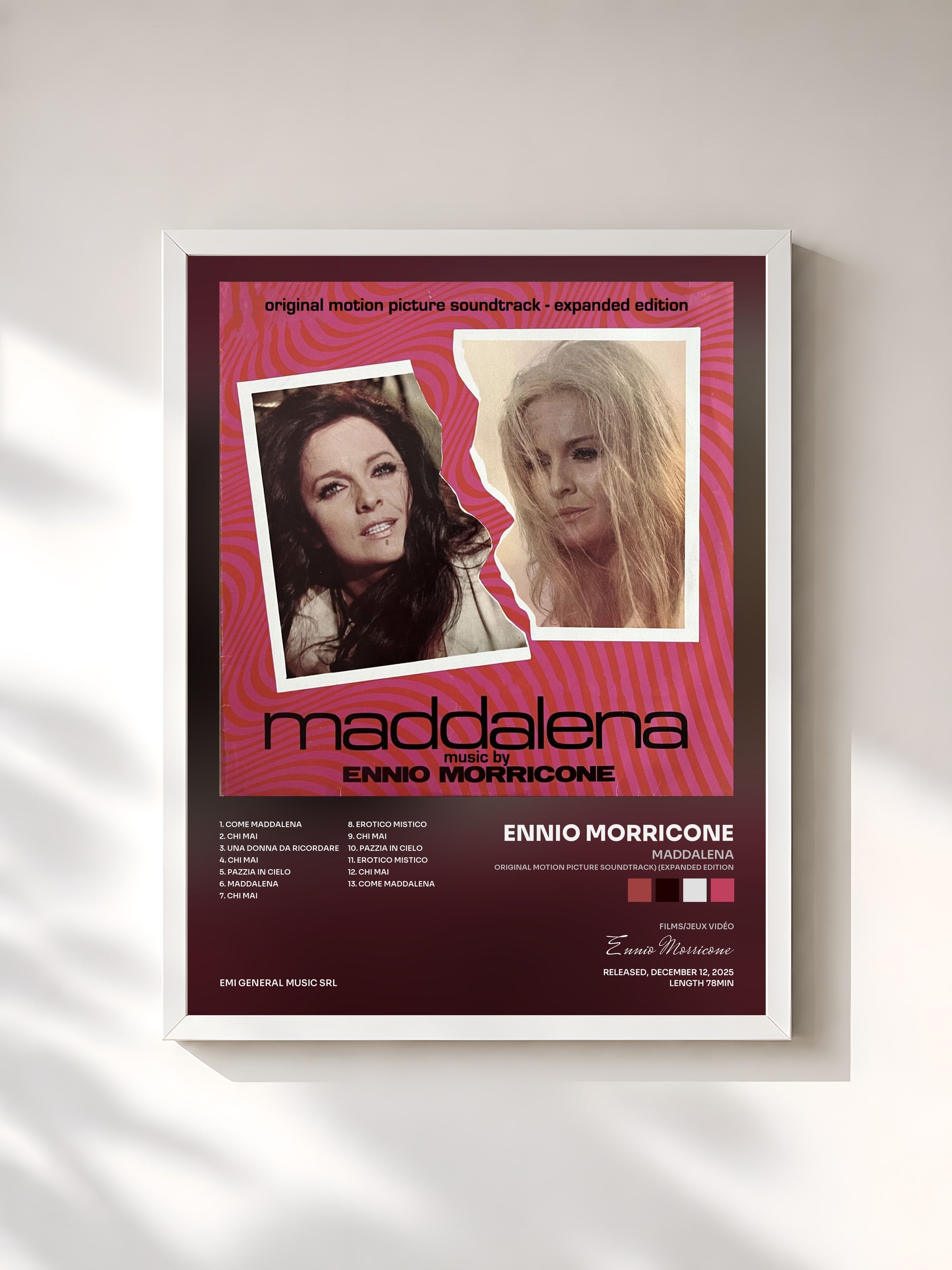 #blanc Tableau de l'album Maddalena (Original Motion Picture Soundtrack) (Expanded Edition) de Ennio Morricone, cadre blanc, imprimé et encadré en France