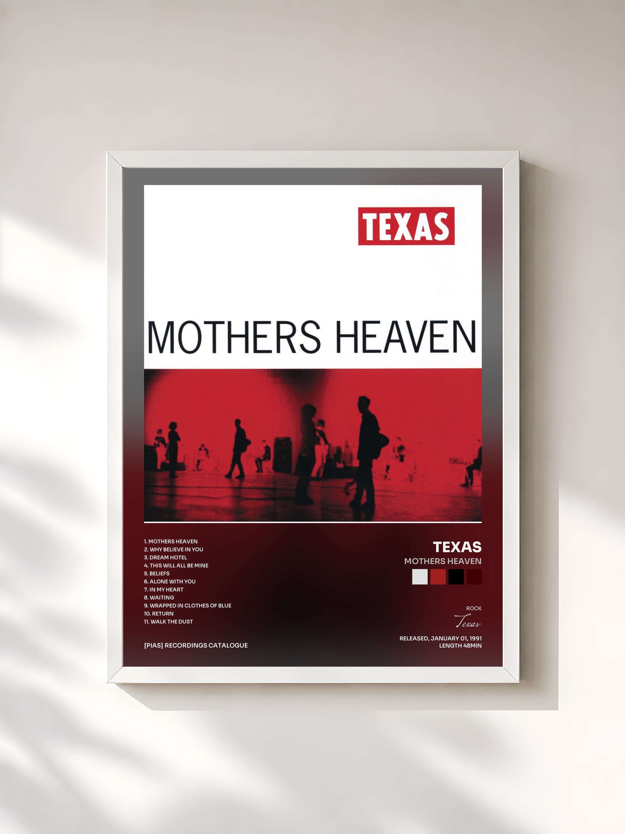 #blanc Tableau de l'album Mothers Heaven de Texas, cadre blanc, imprimé et encadré en France