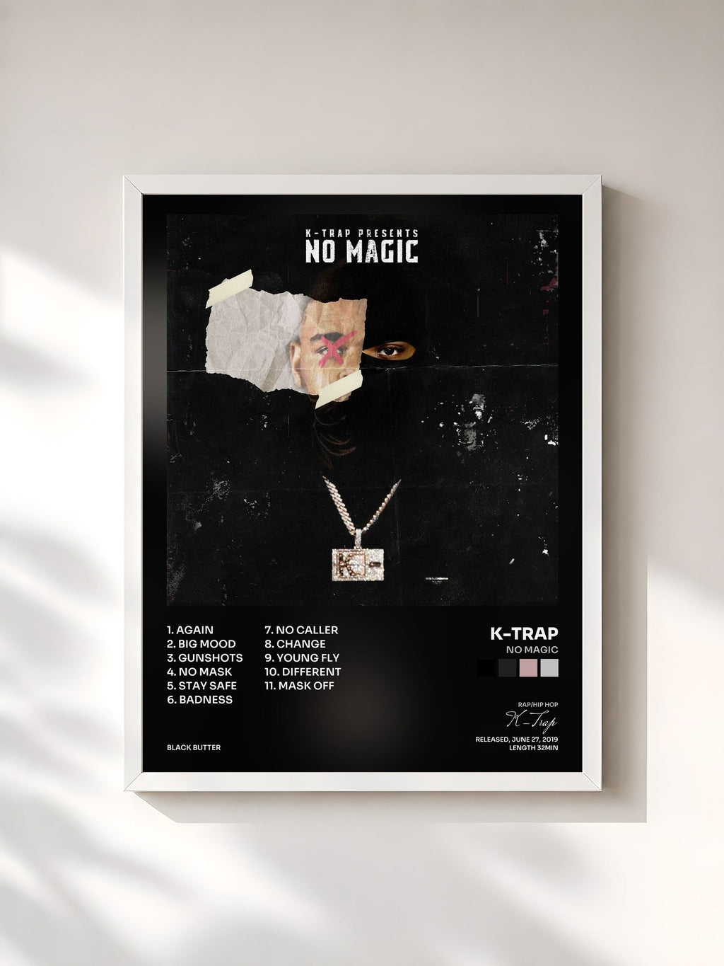 #blanc Tableau de l'album No Magic de K-Trap, cadre blanc, imprimé et encadré en France