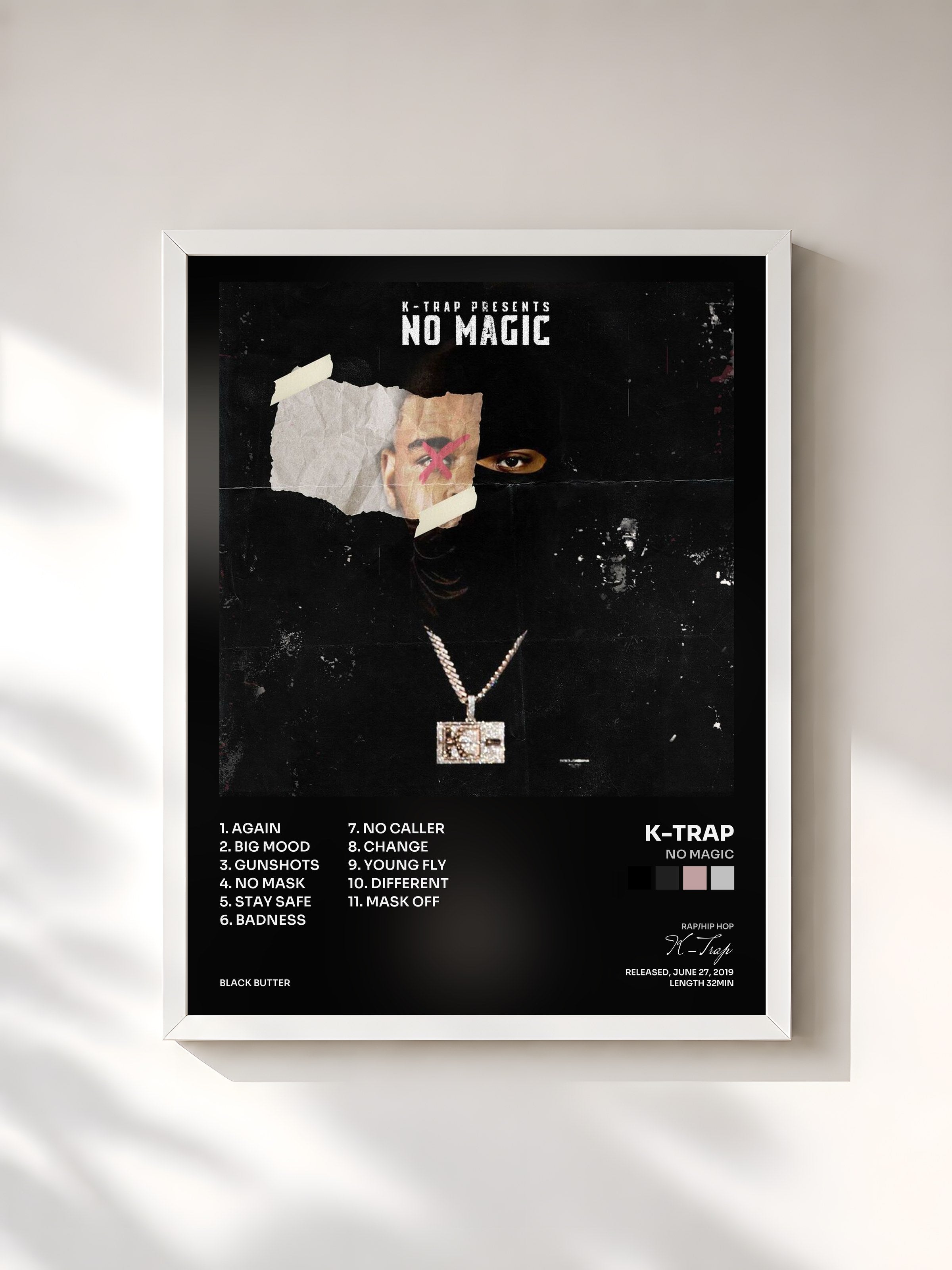 #blanc Tableau de l'album No Magic de K-Trap, cadre blanc, imprimé et encadré en France