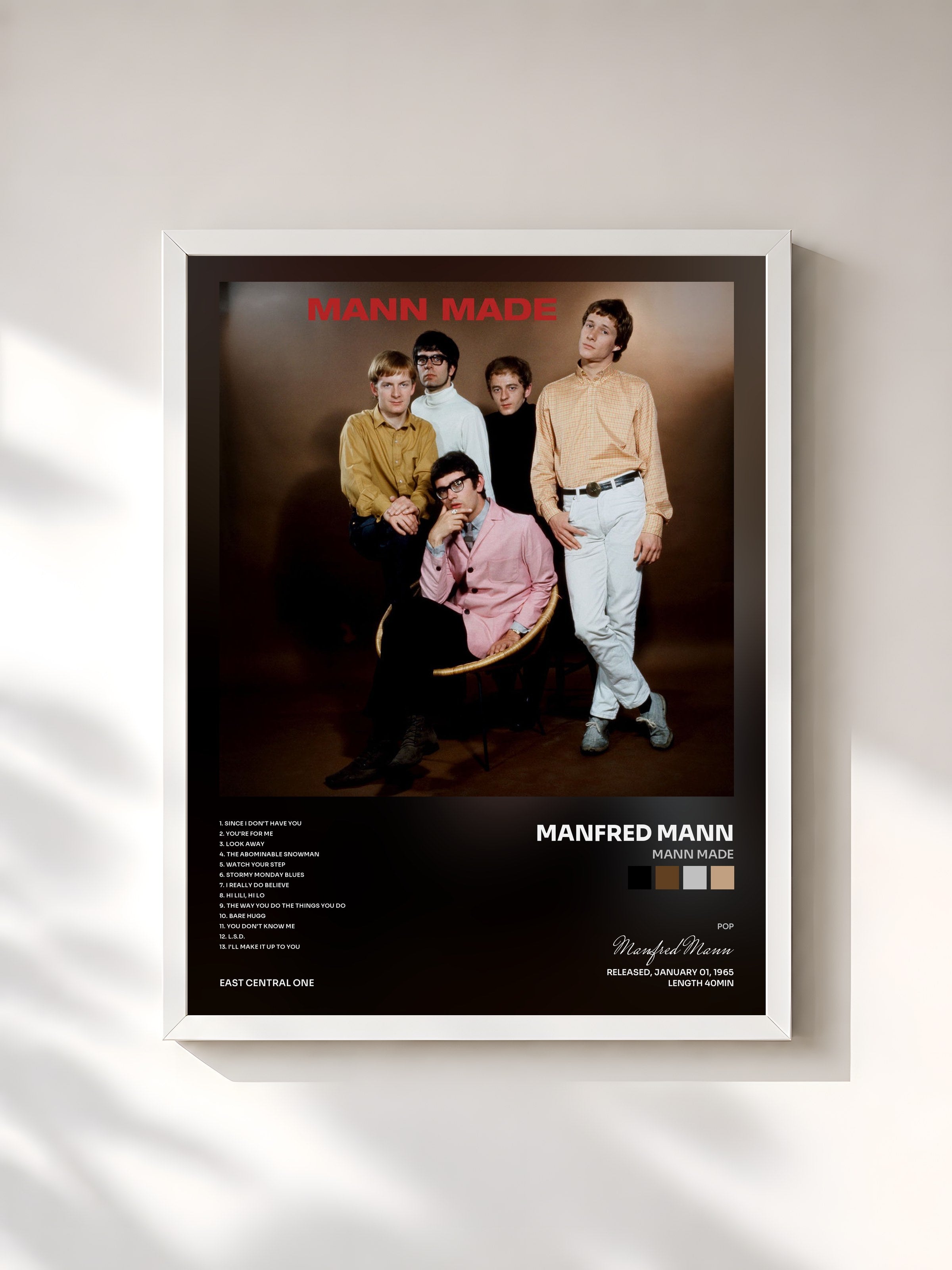 #blanc Tableau de l'album Mann Made de Manfred Mann, cadre blanc, imprimé et encadré en France