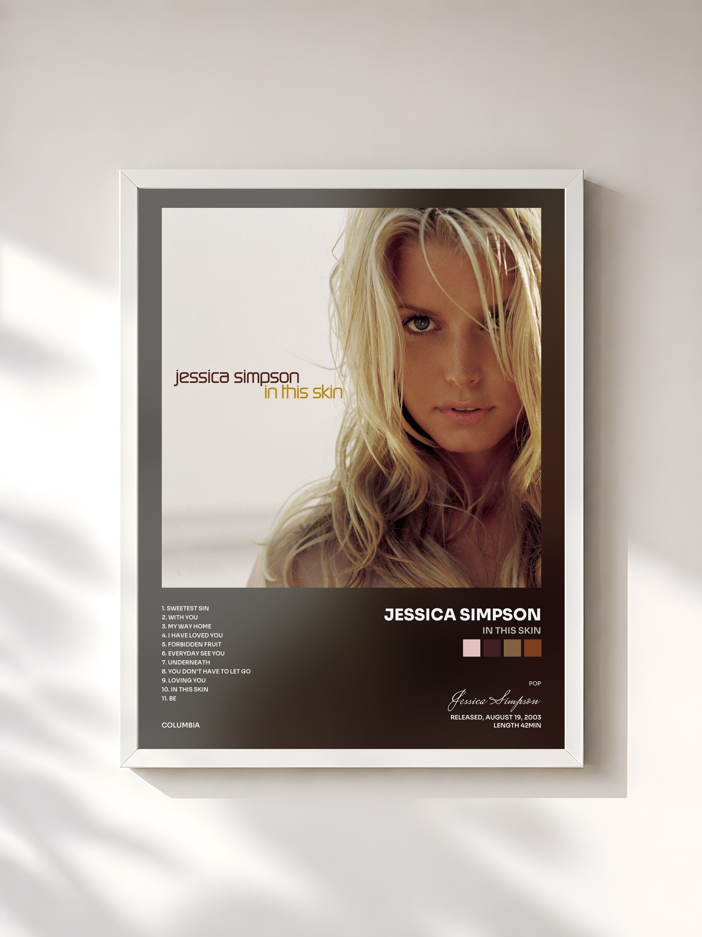 #blanc Tableau de l'album In This Skin de Jessica Simpson, cadre blanc, imprimé et encadré en France
