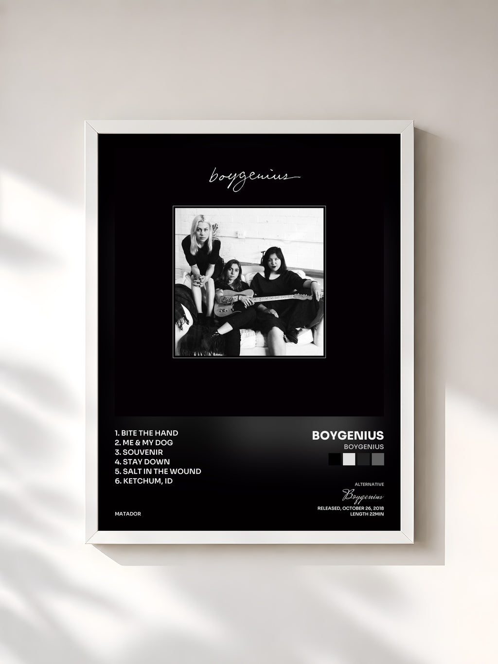 #blanc boygenius by Boygenius as a framed art print, white frame, printed and framed in France