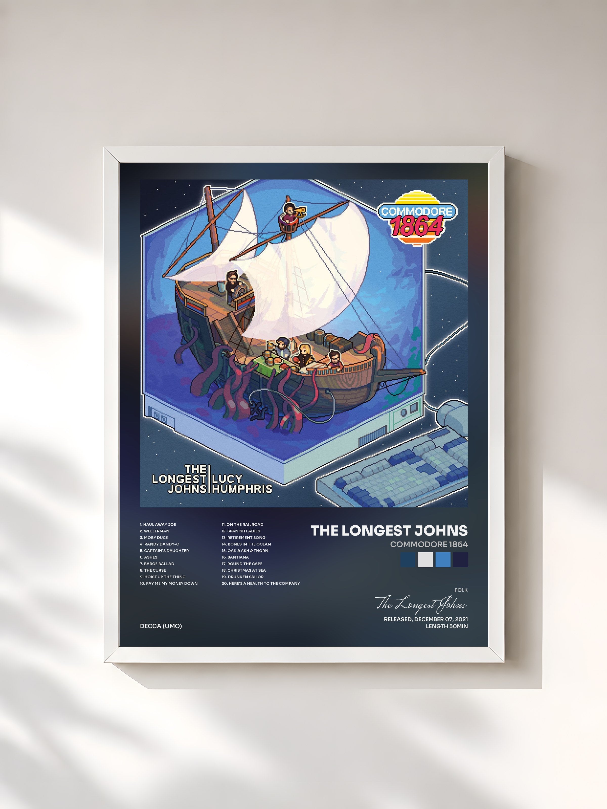 #blanc Tableau de l'album Commodore 1864 de The Longest Johns, cadre blanc, imprimé et encadré en France