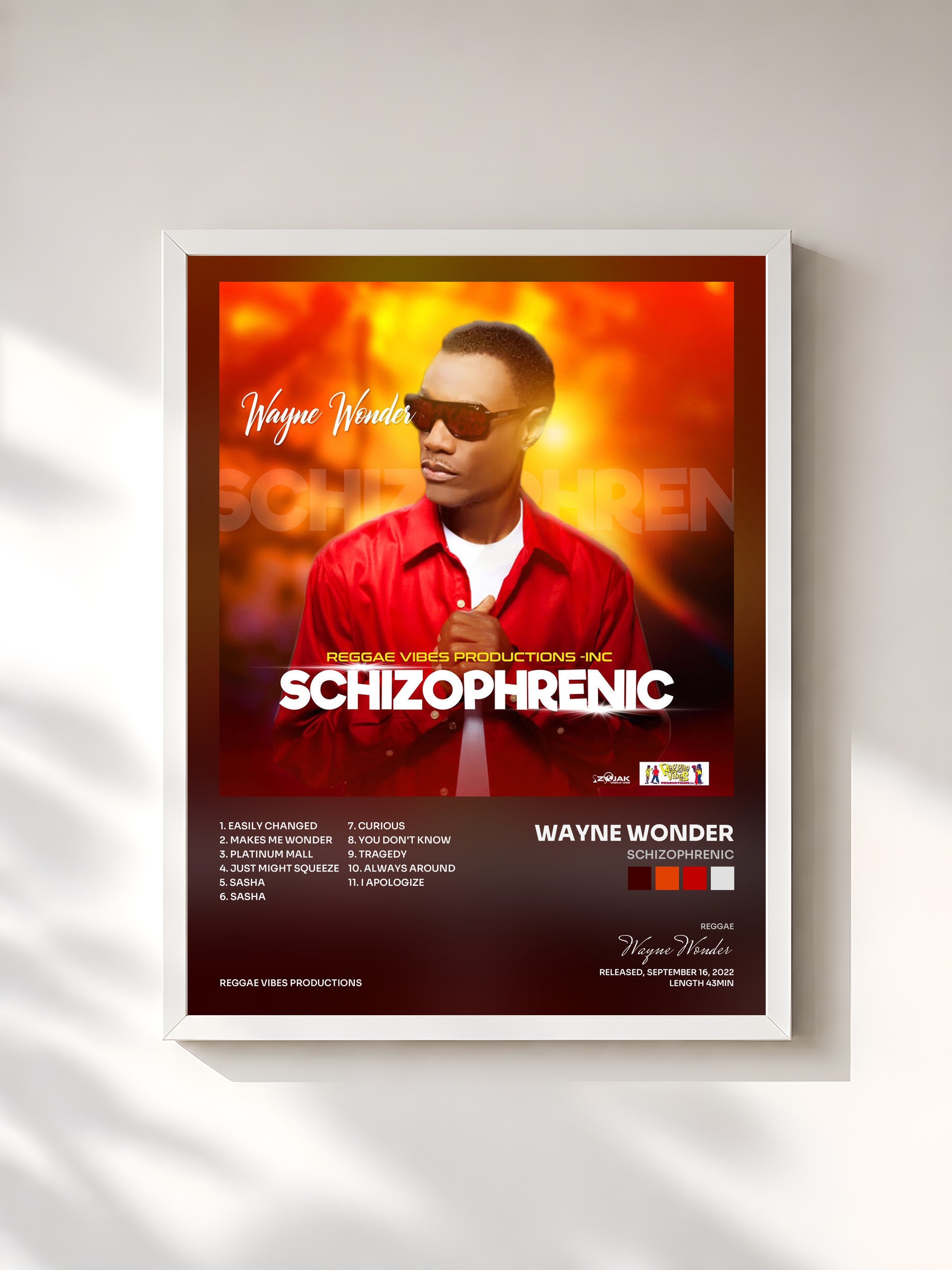 #blanc Tableau de l'album Schizophrenic de Wayne Wonder, cadre blanc, imprimé et encadré en France