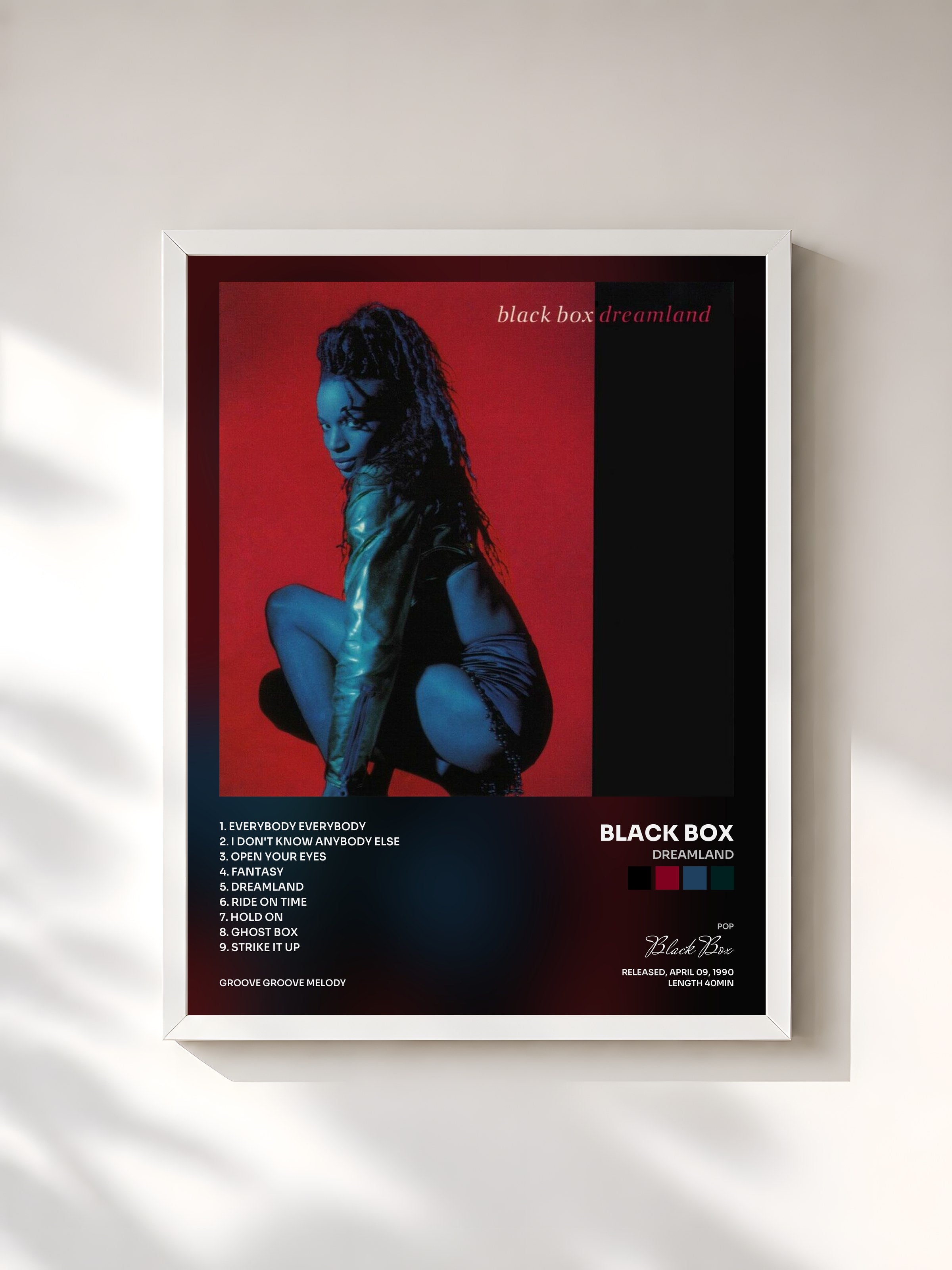 #blanc Tableau de l'album Dreamland de Black Box, cadre blanc, imprimé et encadré en France
