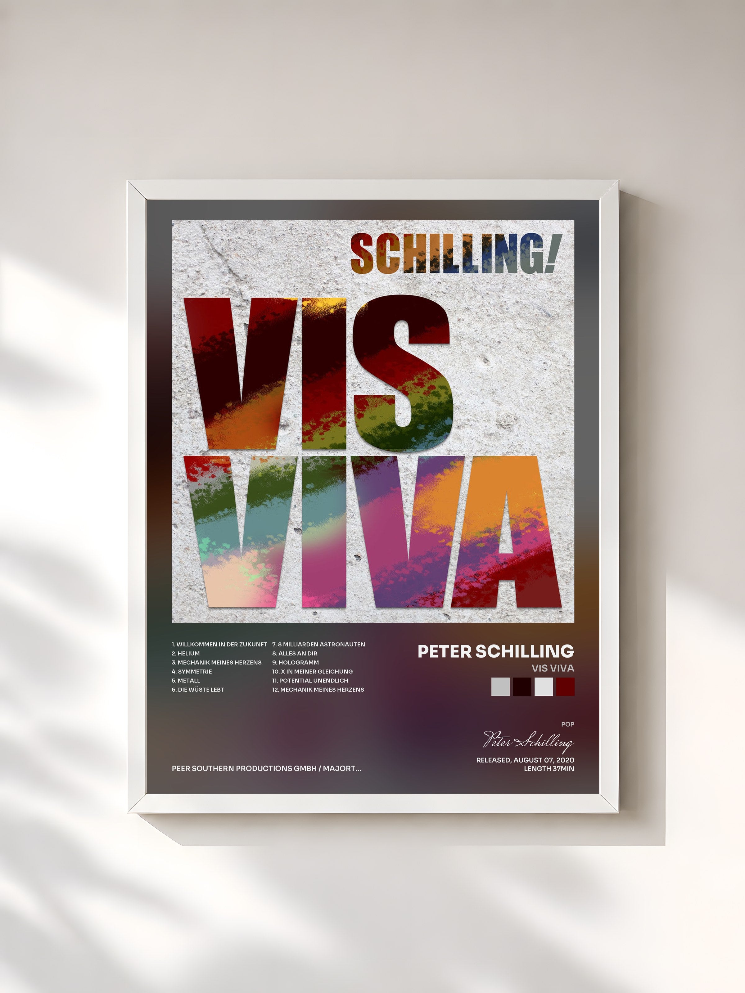 #blanc Tableau de l'album Vis Viva de Peter Schilling, cadre blanc, imprimé et encadré en France