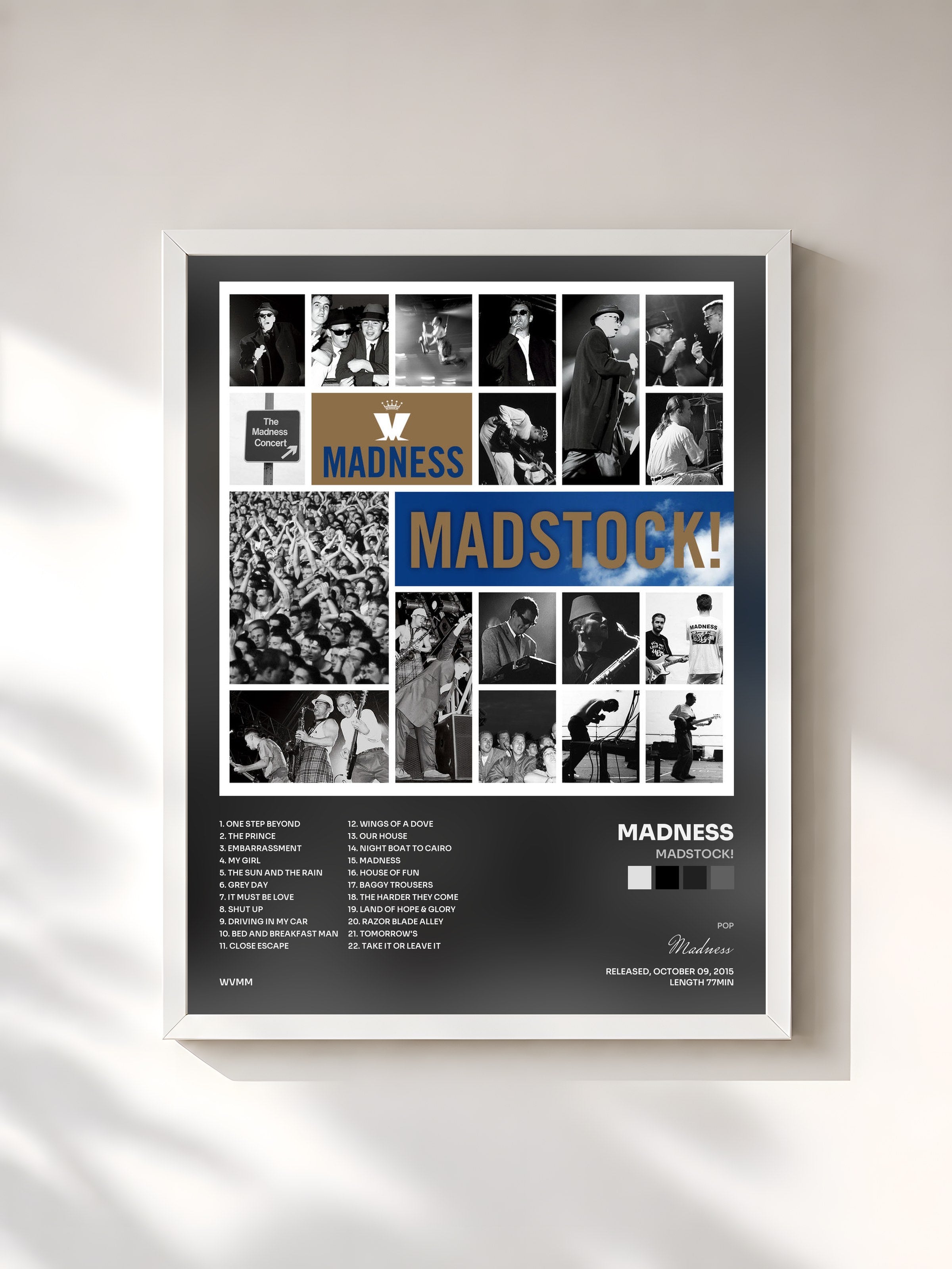 #blanc Tableau de l'album Madstock! de Madness, cadre blanc, imprimé et encadré en France