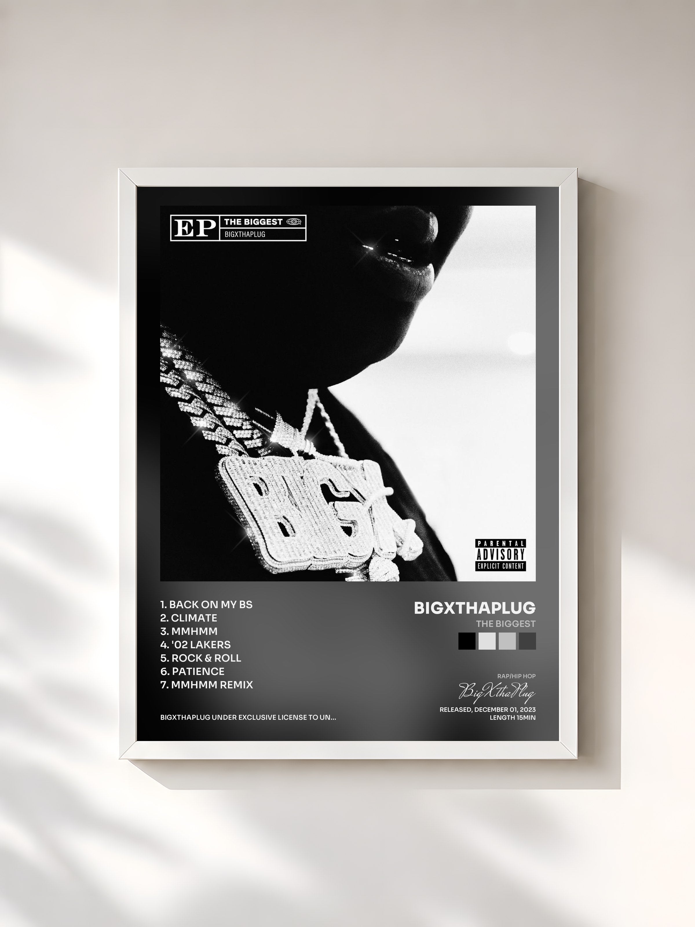 #blanc Tableau de l'album THE BIGGEST de BigXthaPlug, cadre blanc, imprimé et encadré en France