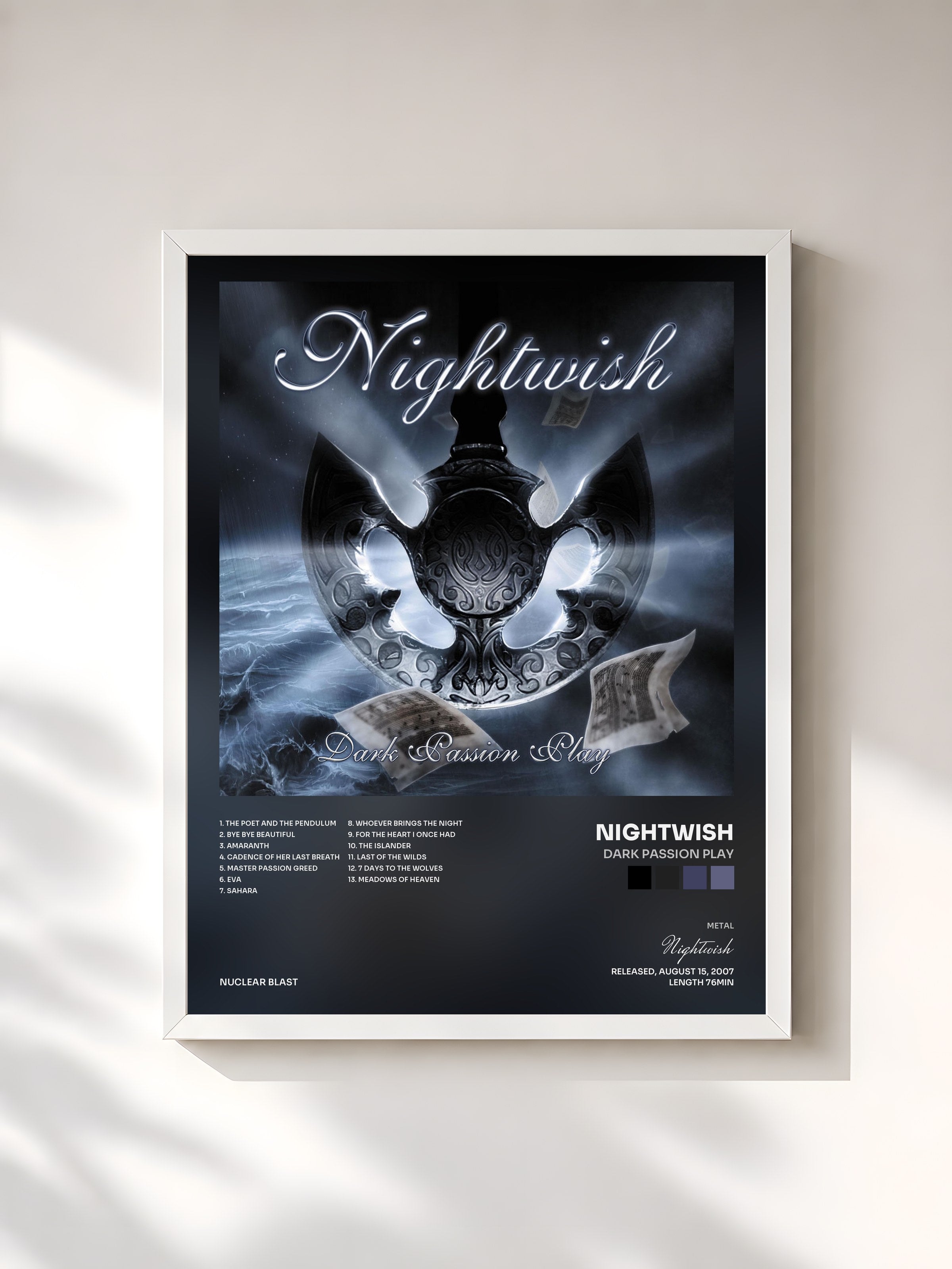 #blanc Tableau de l'album Dark Passion Play de Nightwish, cadre blanc, imprimé et encadré en France