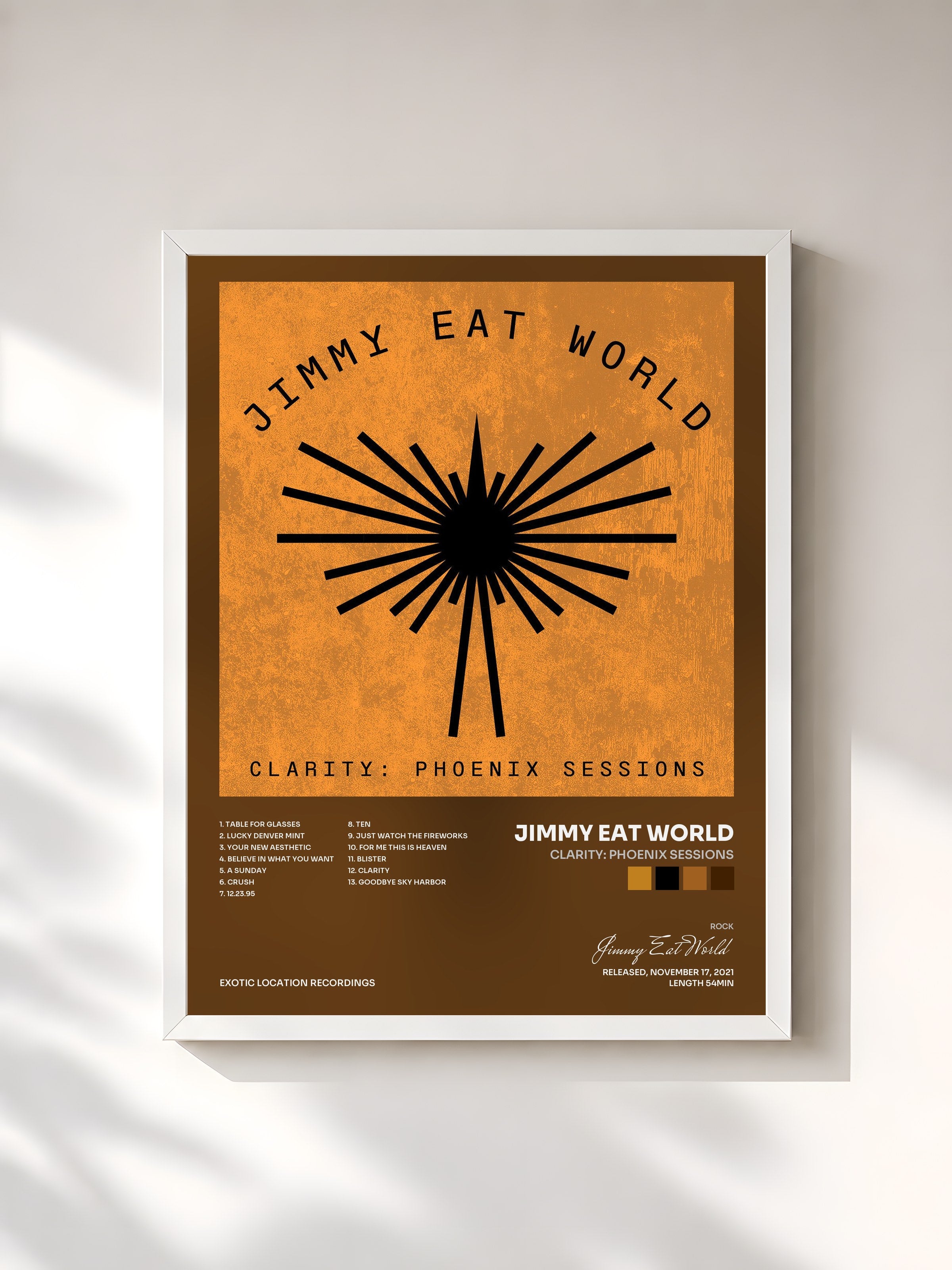 #blanc Tableau de l'album Clarity: Phoenix Sessions de Jimmy Eat World, cadre blanc, imprimé et encadré en France