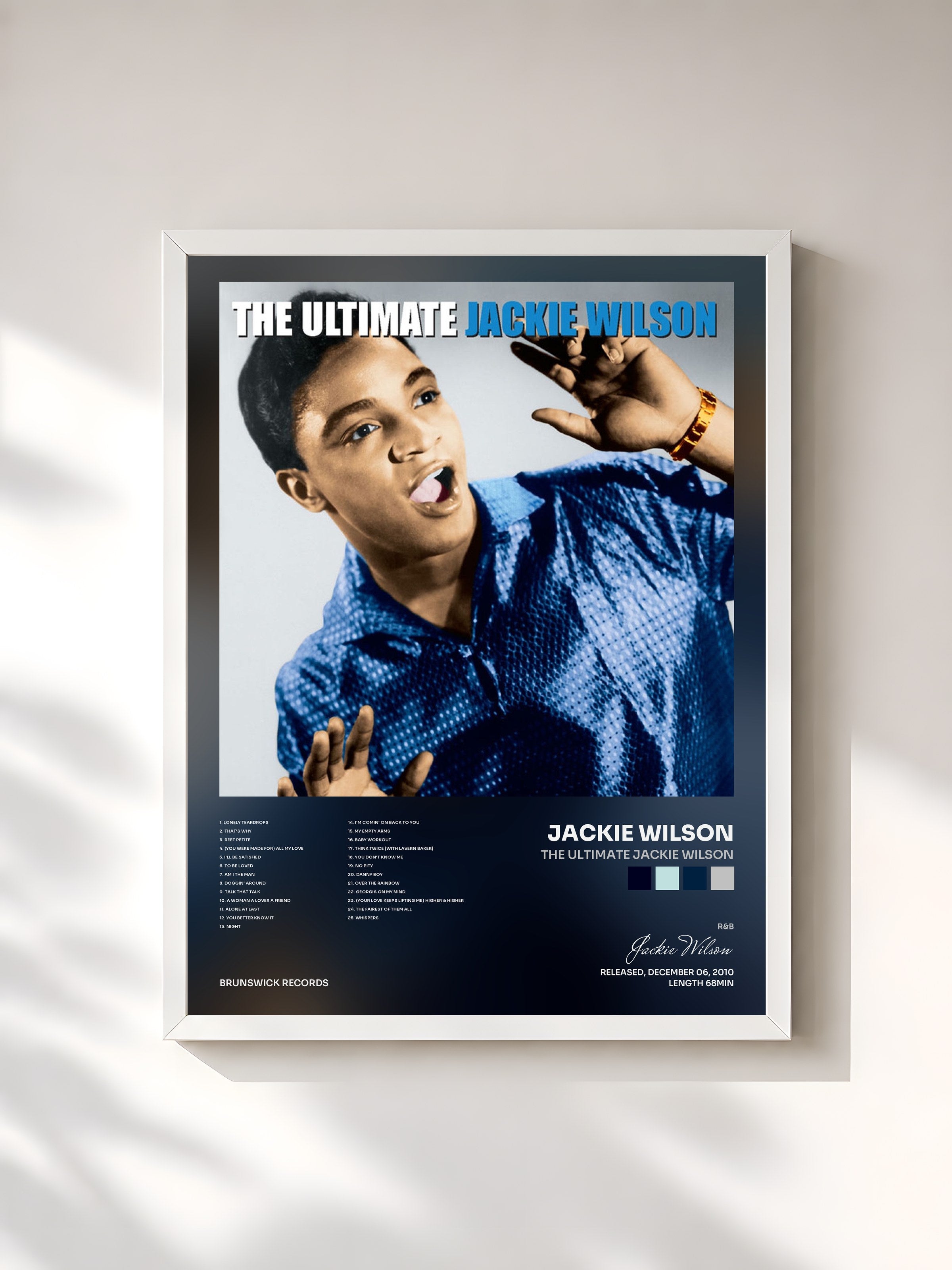 #blanc Tableau de l'album The Ultimate Jackie Wilson de Jackie Wilson, cadre blanc, imprimé et encadré en France
