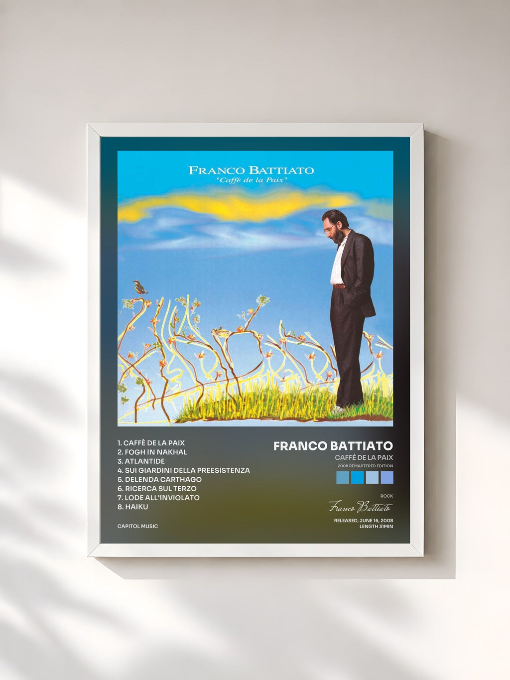 #blanc Tableau de l'album Caffé De La Paix (2008 Remastered Edition) de Franco Battiato, cadre blanc, imprimé et encadré en France