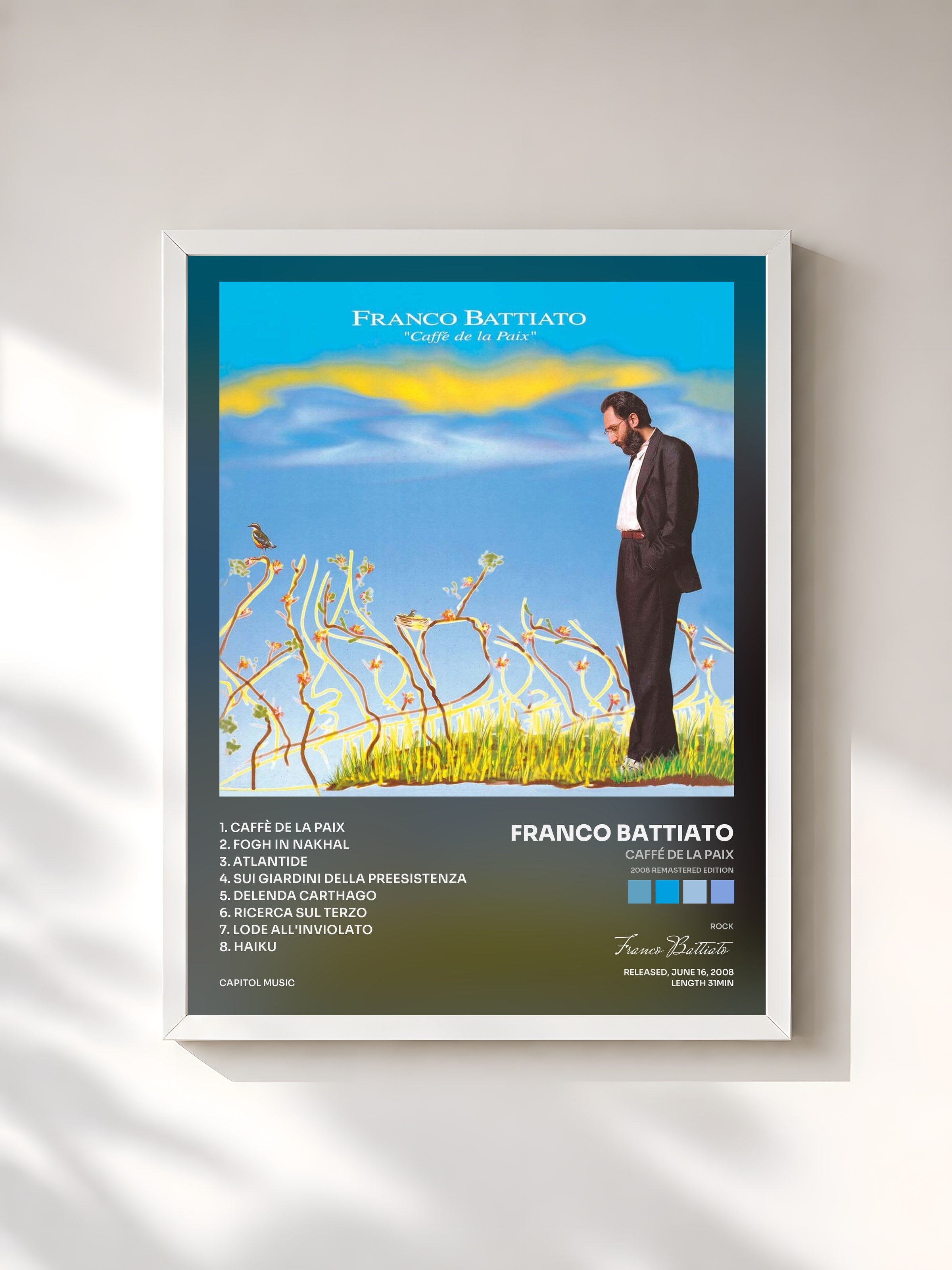 #blanc Tableau de l'album Caffé De La Paix (2008 Remastered Edition) de Franco Battiato, cadre blanc, imprimé et encadré en France