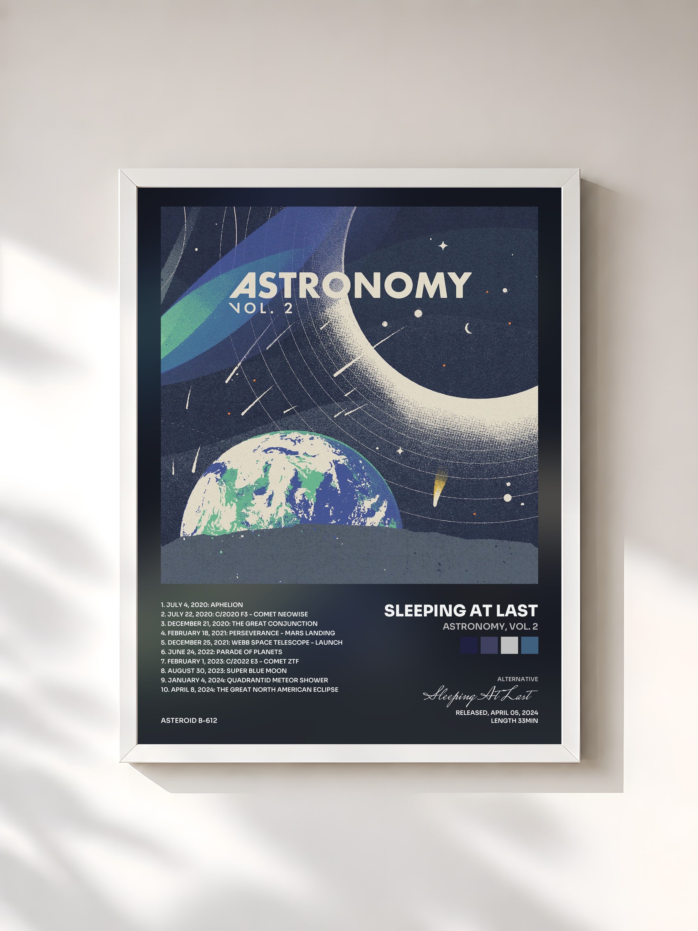 #blanc Tableau de l'album Astronomy, Vol. 2 de Sleeping At Last, cadre blanc, imprimé et encadré en France