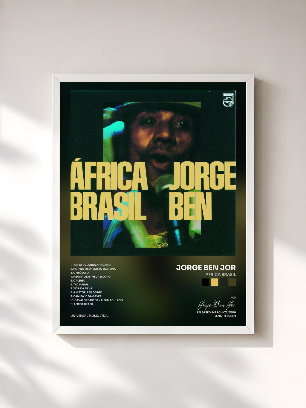 #blanc Tableau de l'album Africa Brasil de Jorge Ben Jor, cadre blanc, imprimé et encadré en France