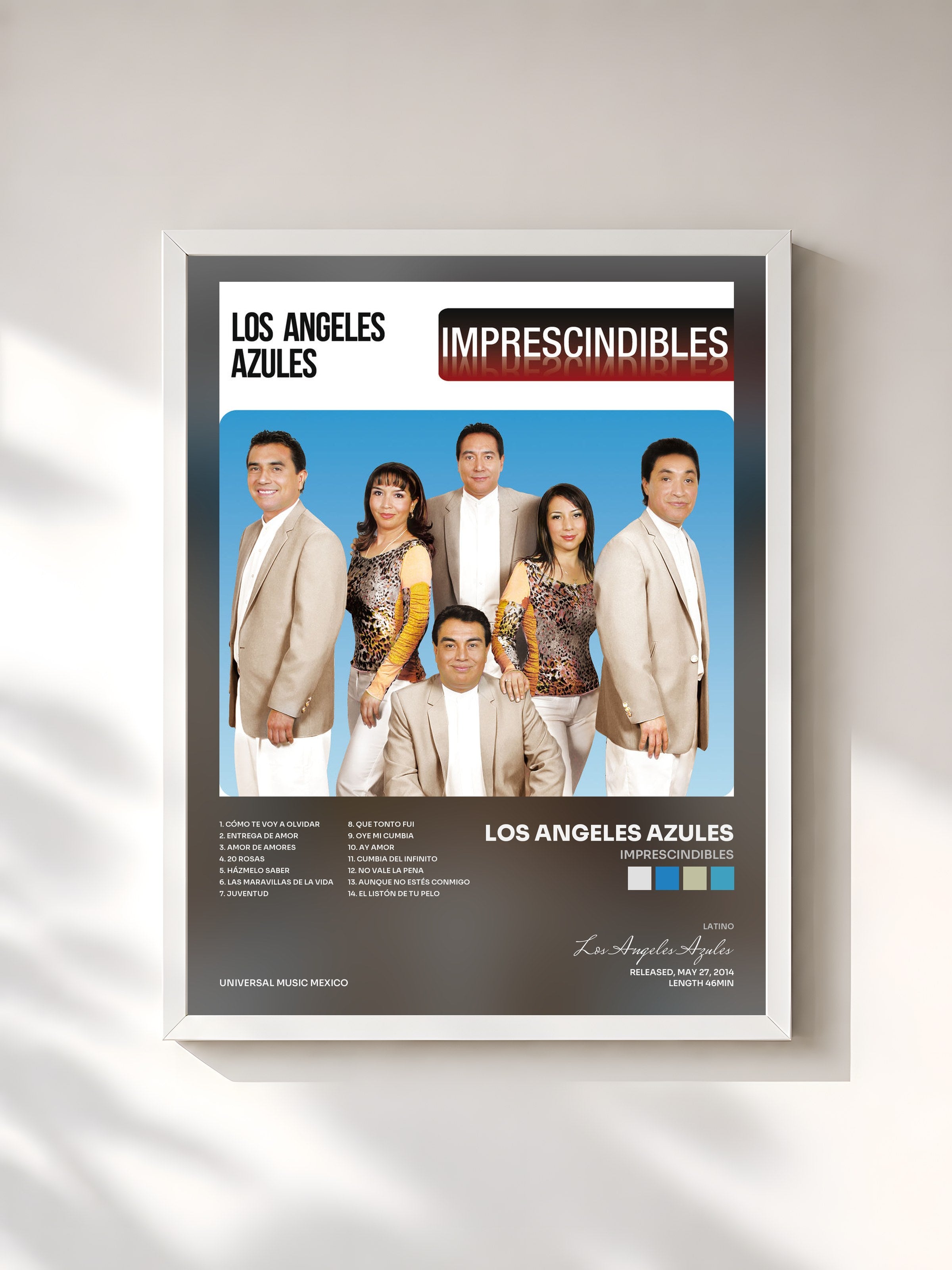 #blanc Tableau de l'album Imprescindibles de Los Angeles Azules, cadre blanc, imprimé et encadré en France