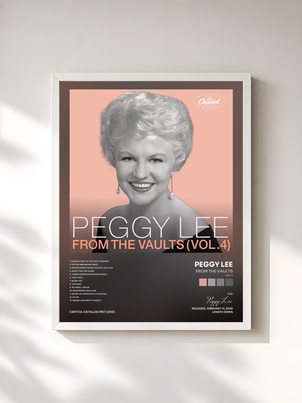 #blanc Tableau de l'album From The Vaults (Vol. 4) de Peggy Lee, cadre blanc, imprimé et encadré en France
