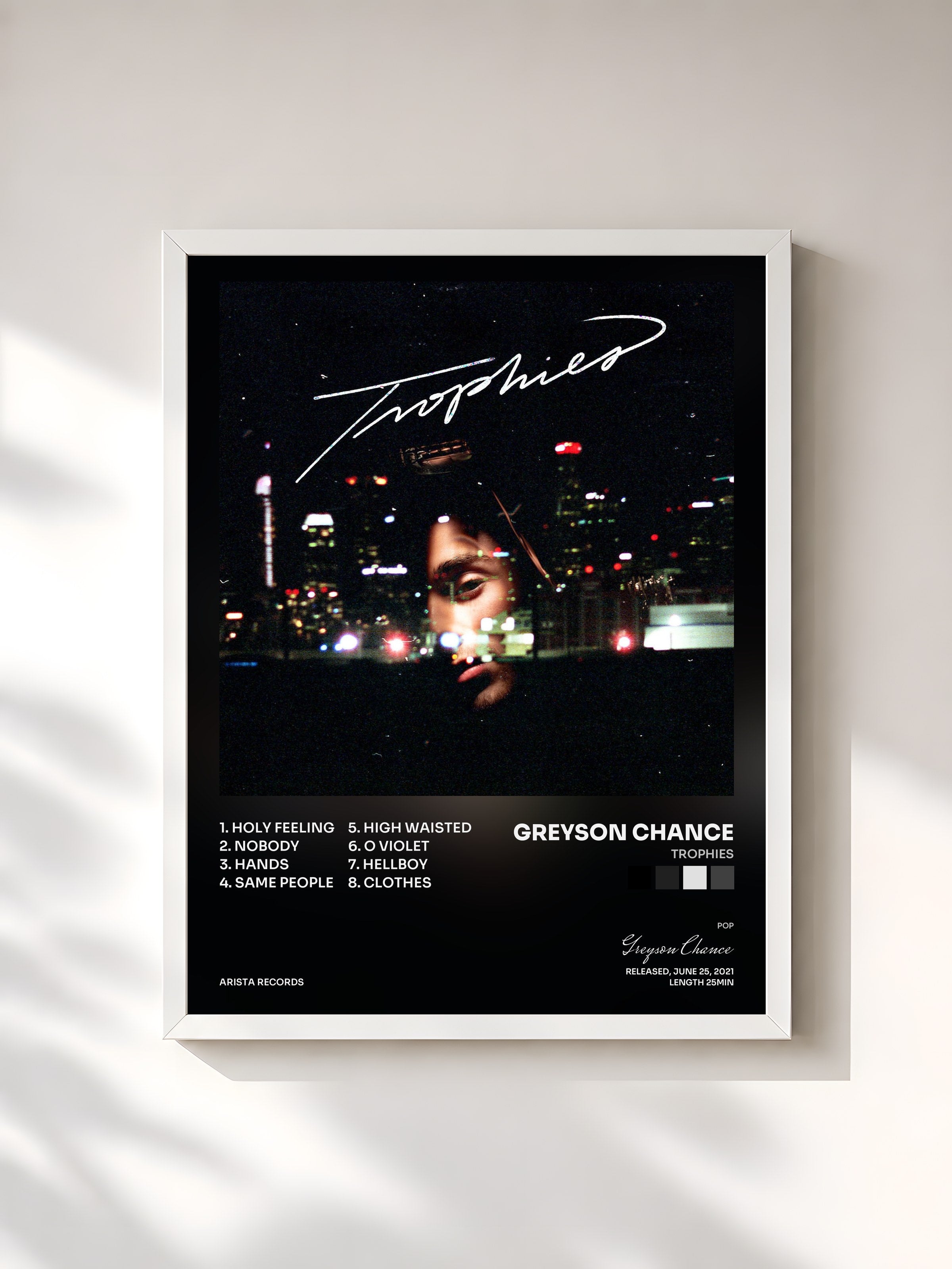 #blanc Tableau de l'album Trophies de Greyson Chance, cadre blanc, imprimé et encadré en France