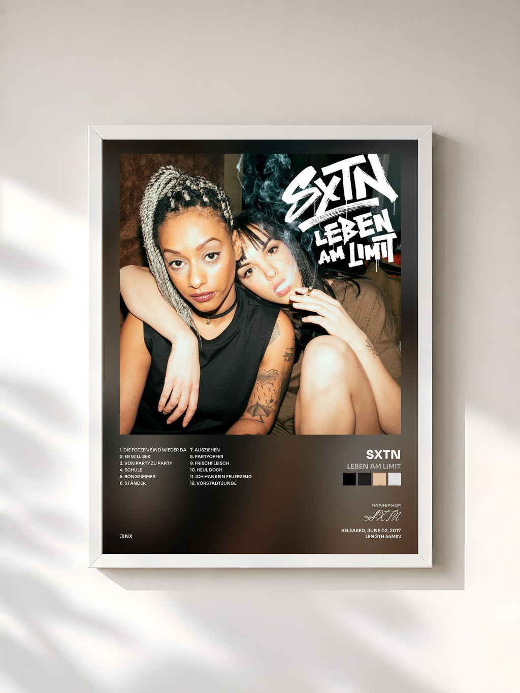 #blanc Tableau de l'album Leben am Limit de SXTN, cadre blanc, imprimé et encadré en France
