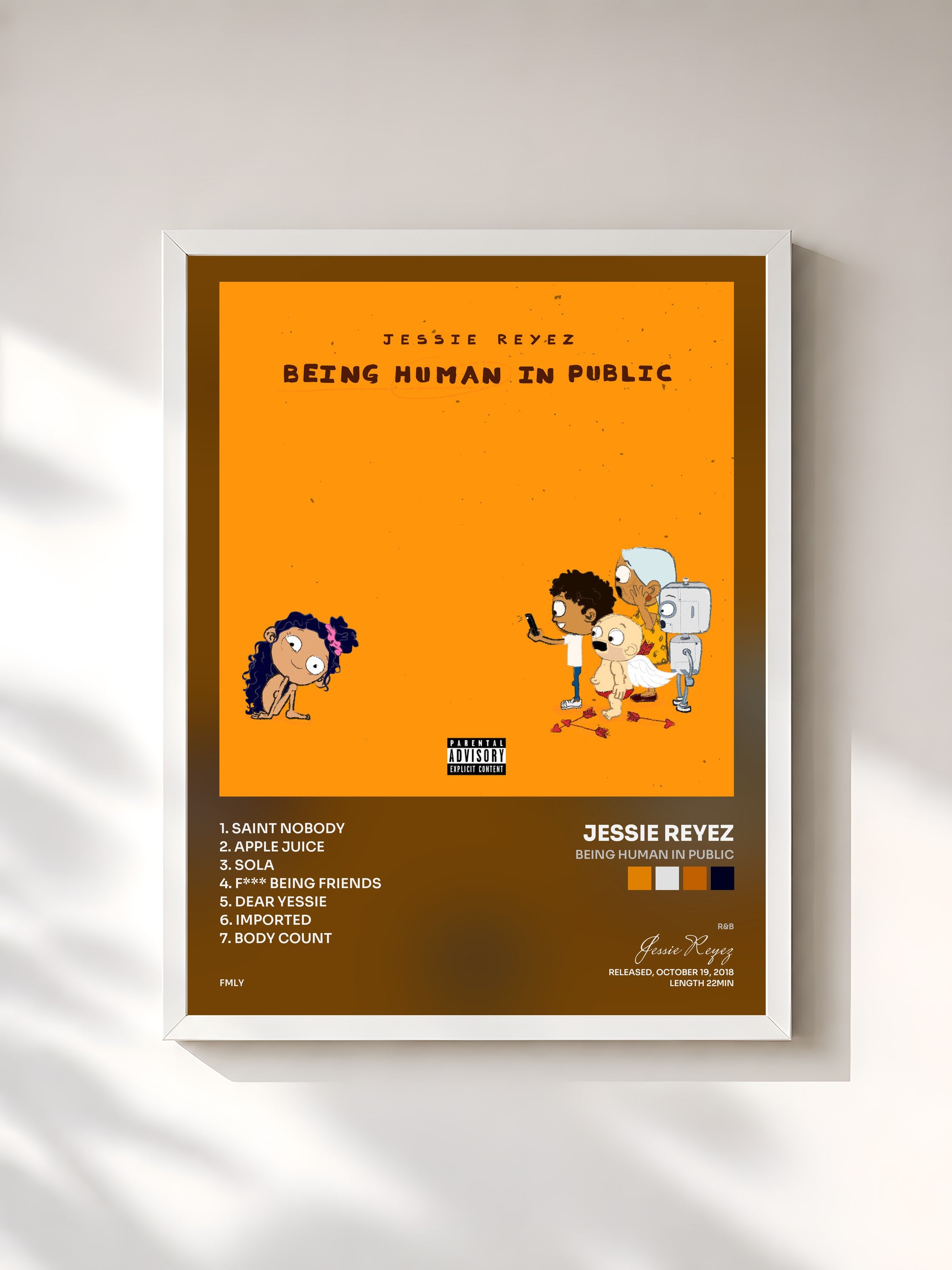 #blanc Tableau de l'album Being Human In Public de Jessie Reyez, cadre blanc, imprimé et encadré en France