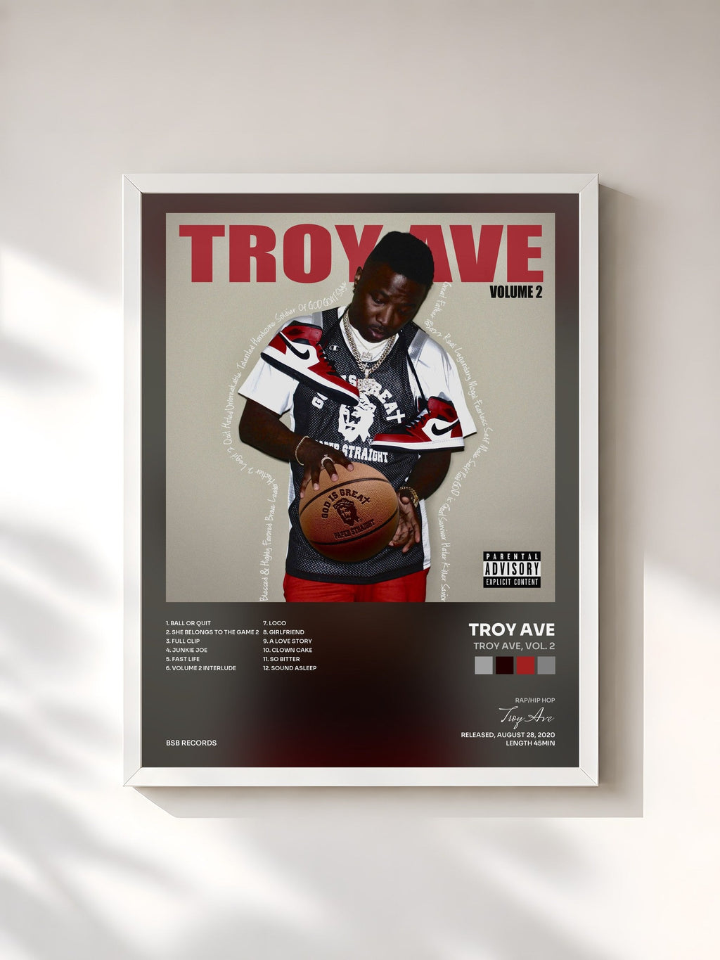 #blanc Troy Ave, Vol. 2 de Troy Ave en lámina enmarcada, marco blanco, impresa y enmarcada en Francia