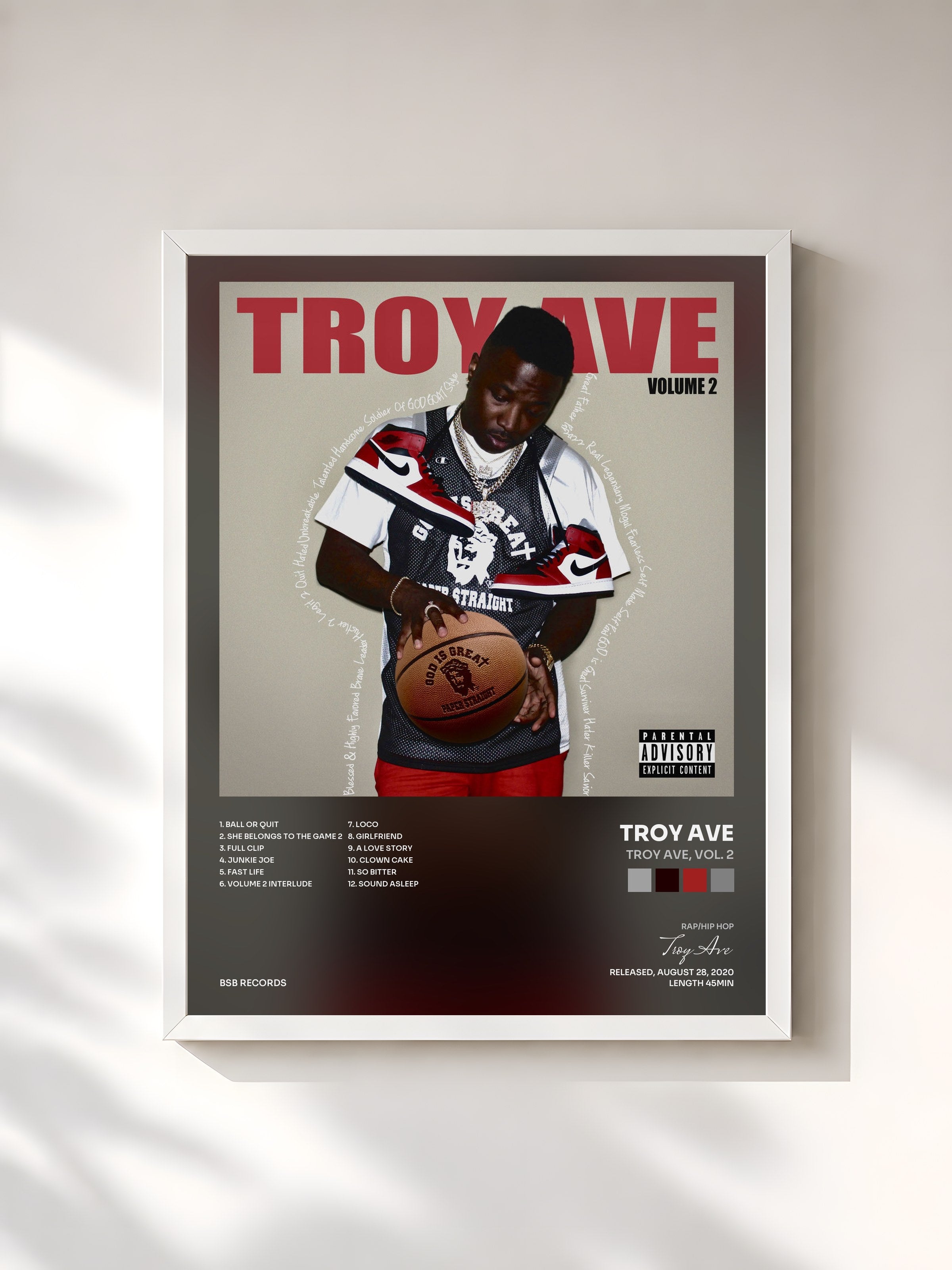 #blanc Tableau de l'album Troy Ave, Vol. 2 de Troy Ave, cadre blanc, imprimé et encadré en France