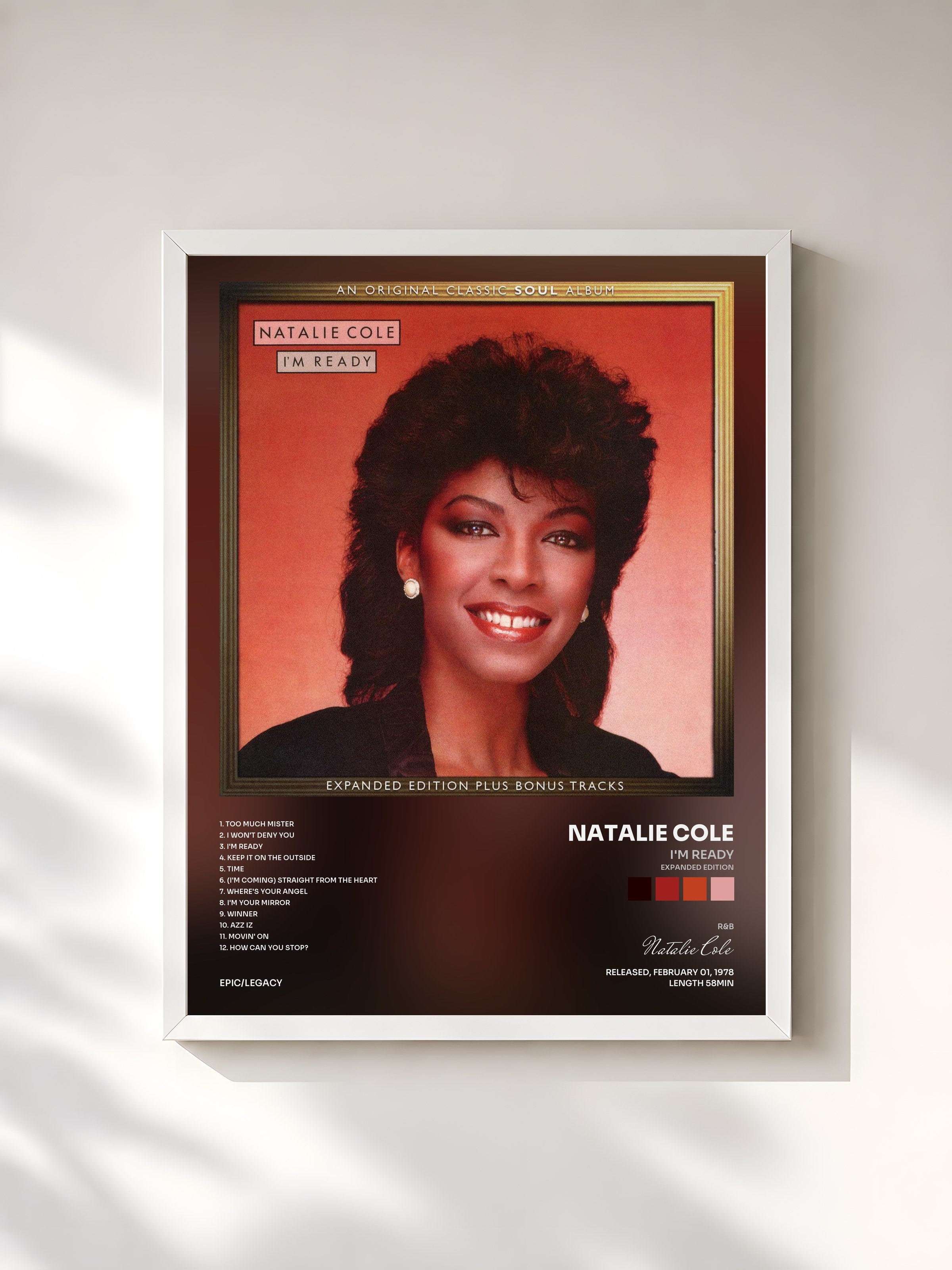 #blanc Tableau de l'album I'm Ready (Expanded Edition) de Natalie Cole, cadre blanc, imprimé et encadré en France