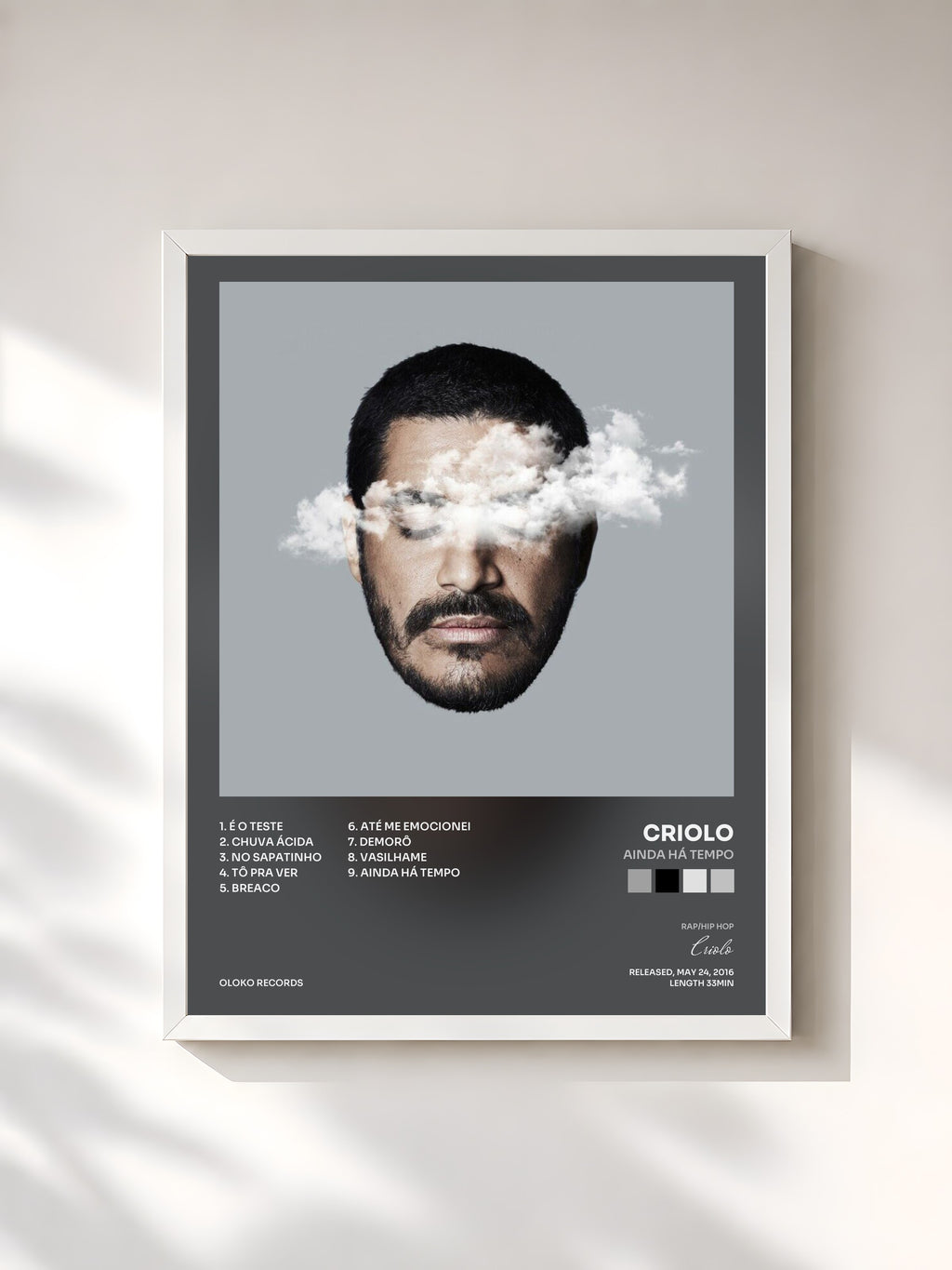 #blanc Tableau de l'album Ainda Há Tempo de Criolo, cadre blanc, imprimé et encadré en France