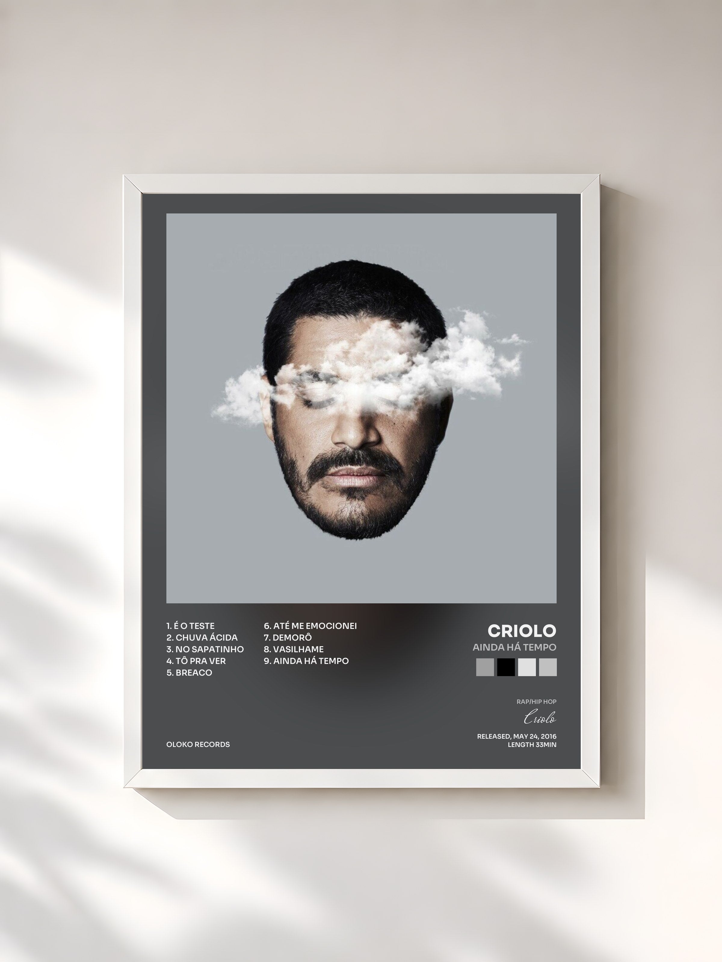 #blanc Tableau de l'album Ainda Há Tempo de Criolo, cadre blanc, imprimé et encadré en France