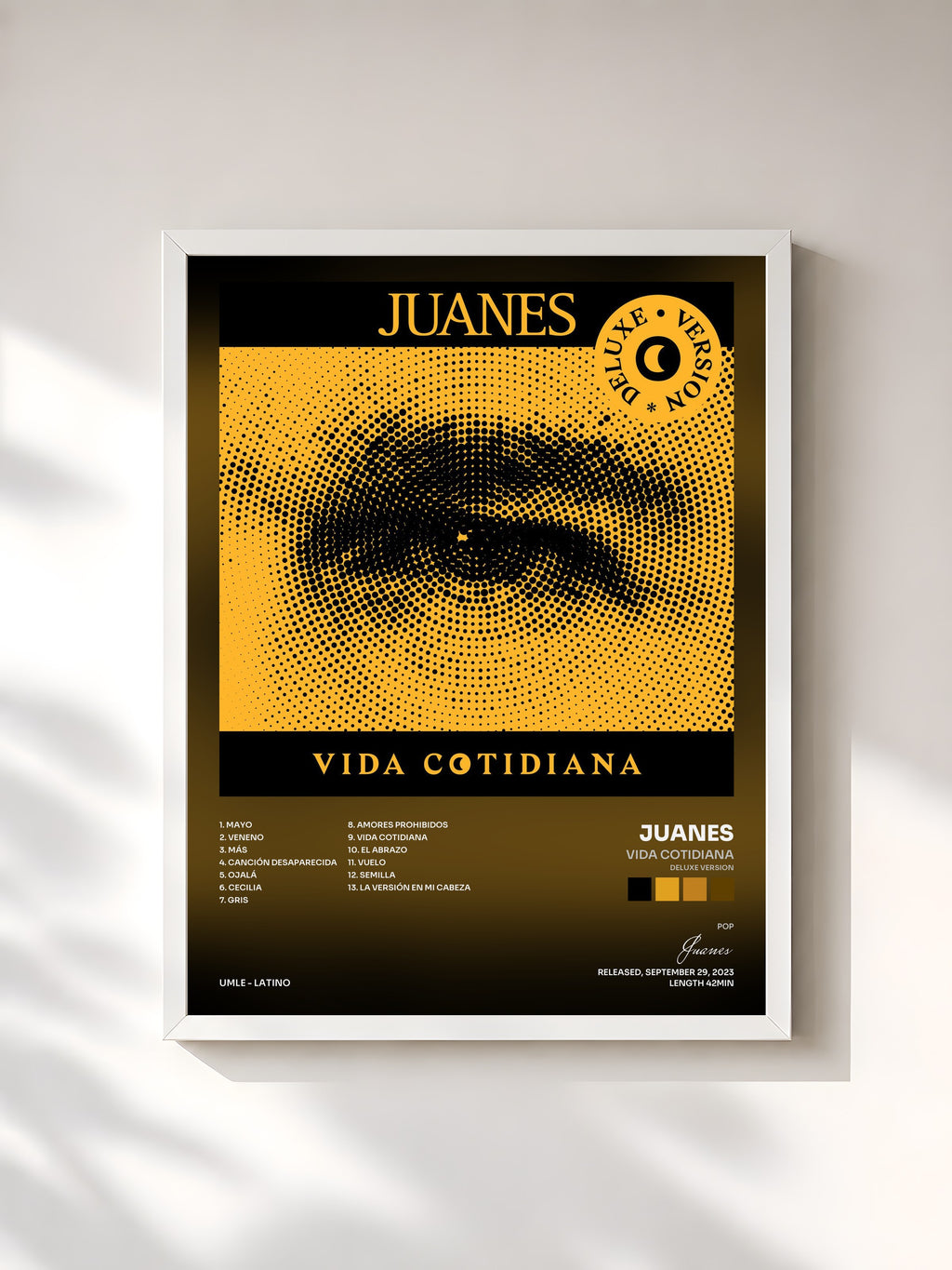#blanc Tableau de l'album Vida Cotidiana (Deluxe Version) de Juanes, cadre blanc, imprimé et encadré en France
