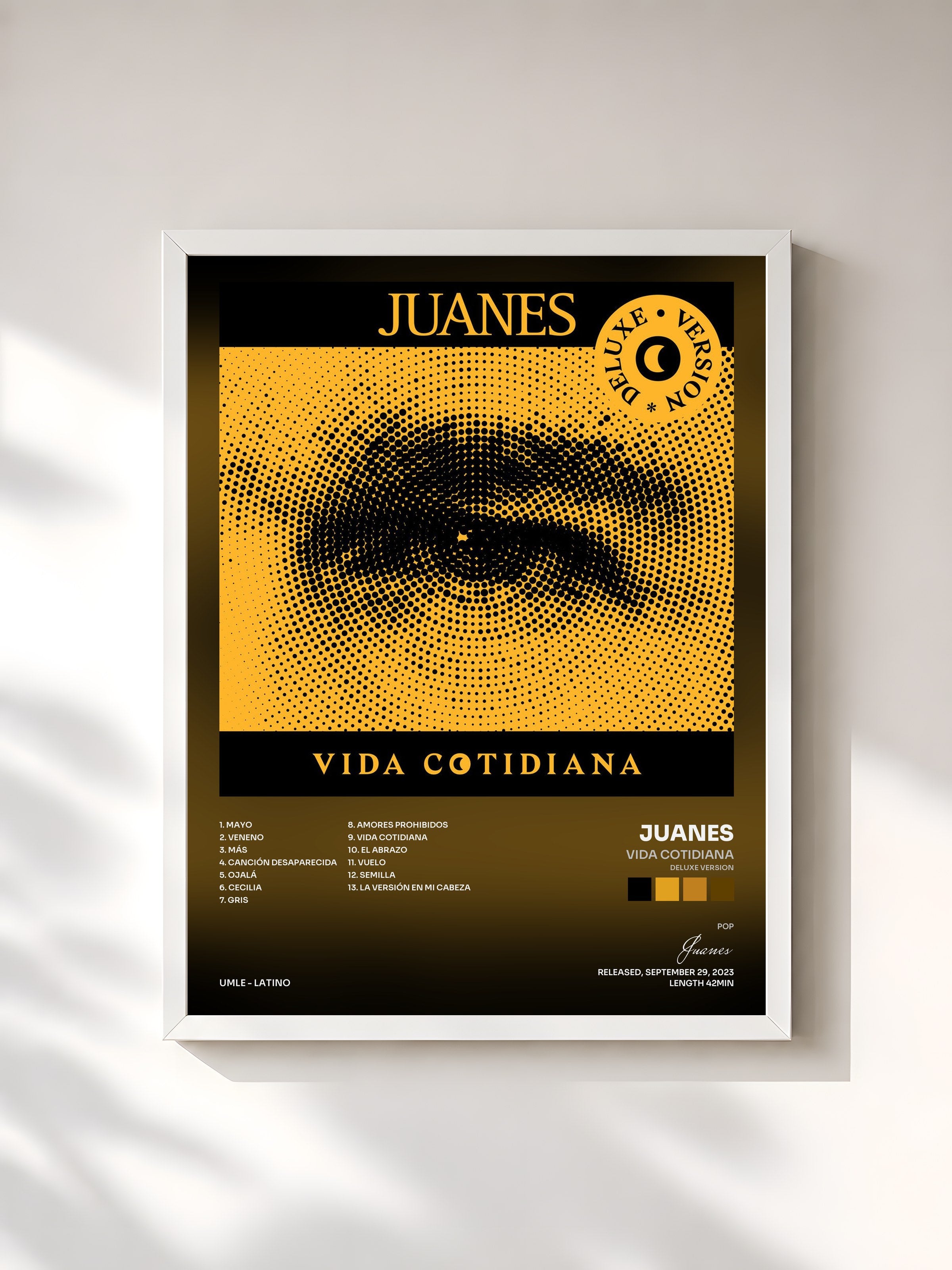 #blanc Tableau de l'album Vida Cotidiana (Deluxe Version) de Juanes, cadre blanc, imprimé et encadré en France