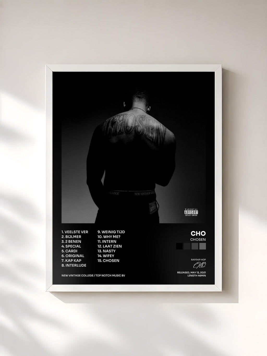 #blanc Tableau de l'album CHOSEN de CHO, cadre blanc, imprimé et encadré en France