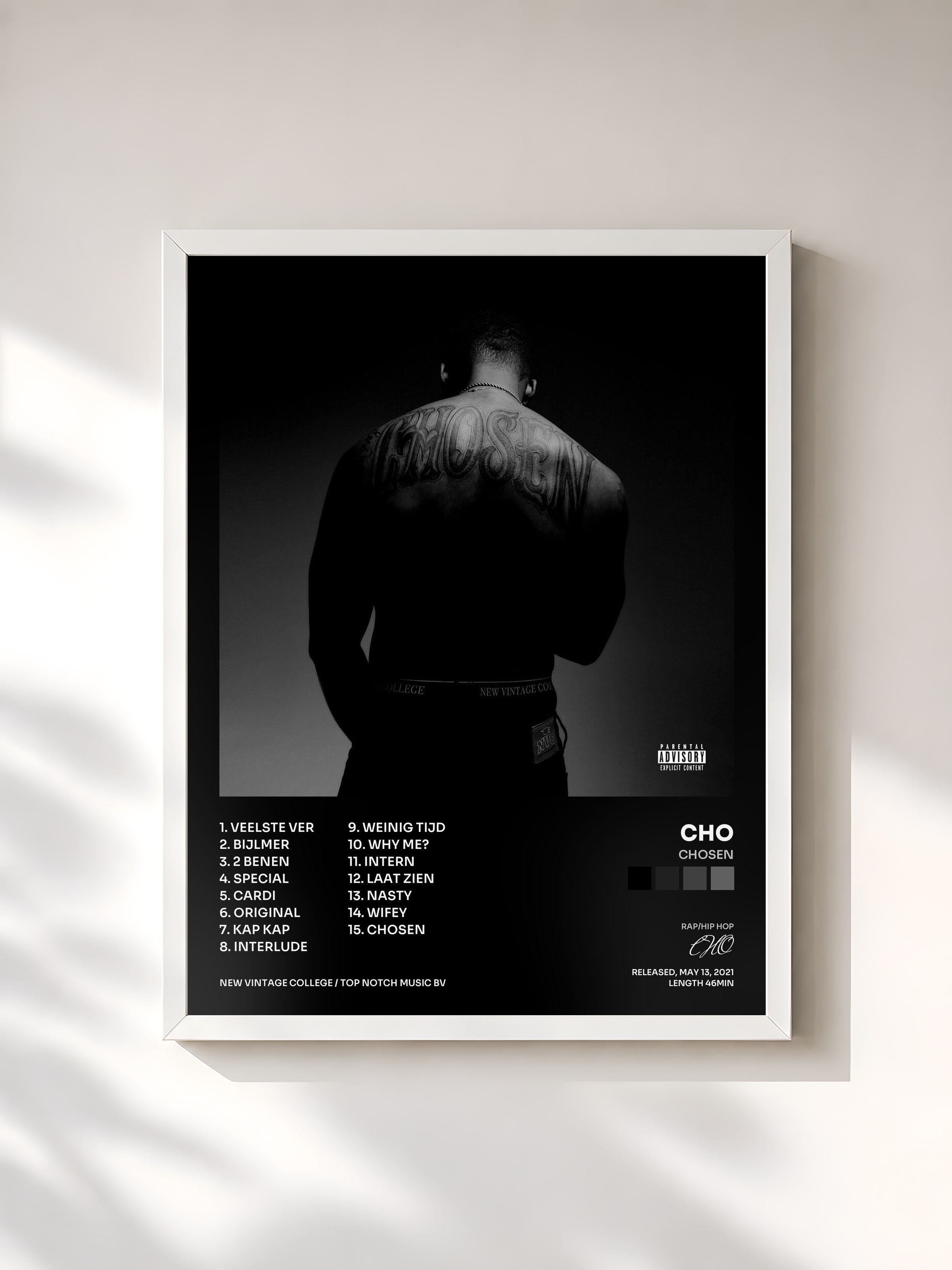 #blanc Tableau de l'album CHOSEN de CHO, cadre blanc, imprimé et encadré en France