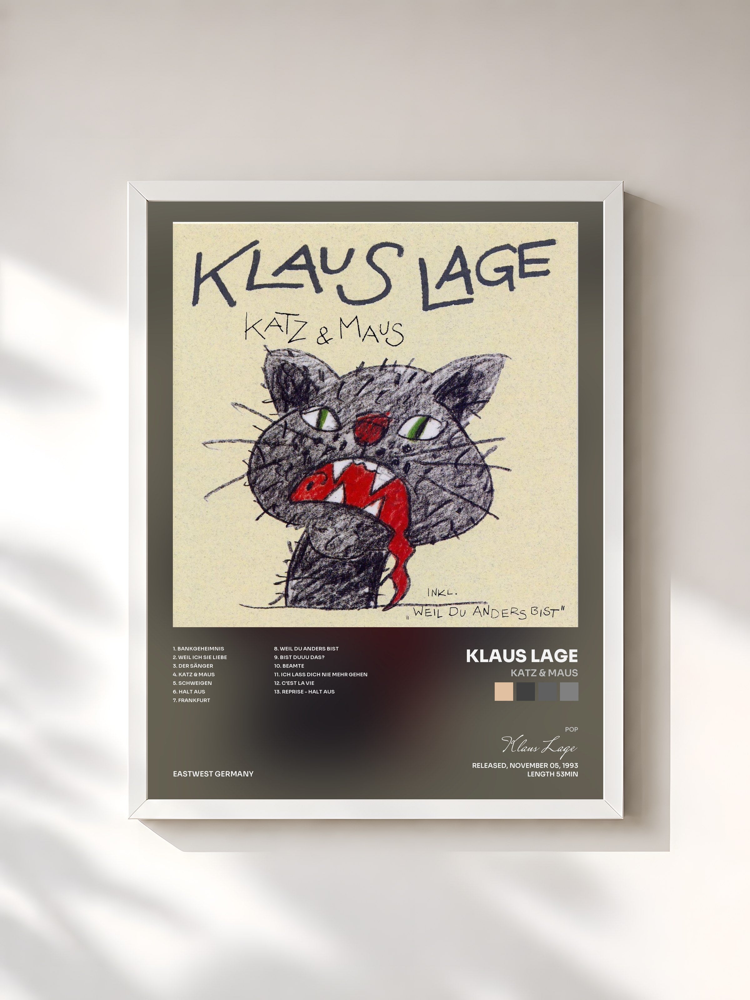#blanc Tableau de l'album Katz & Maus de Klaus Lage, cadre blanc, imprimé et encadré en France