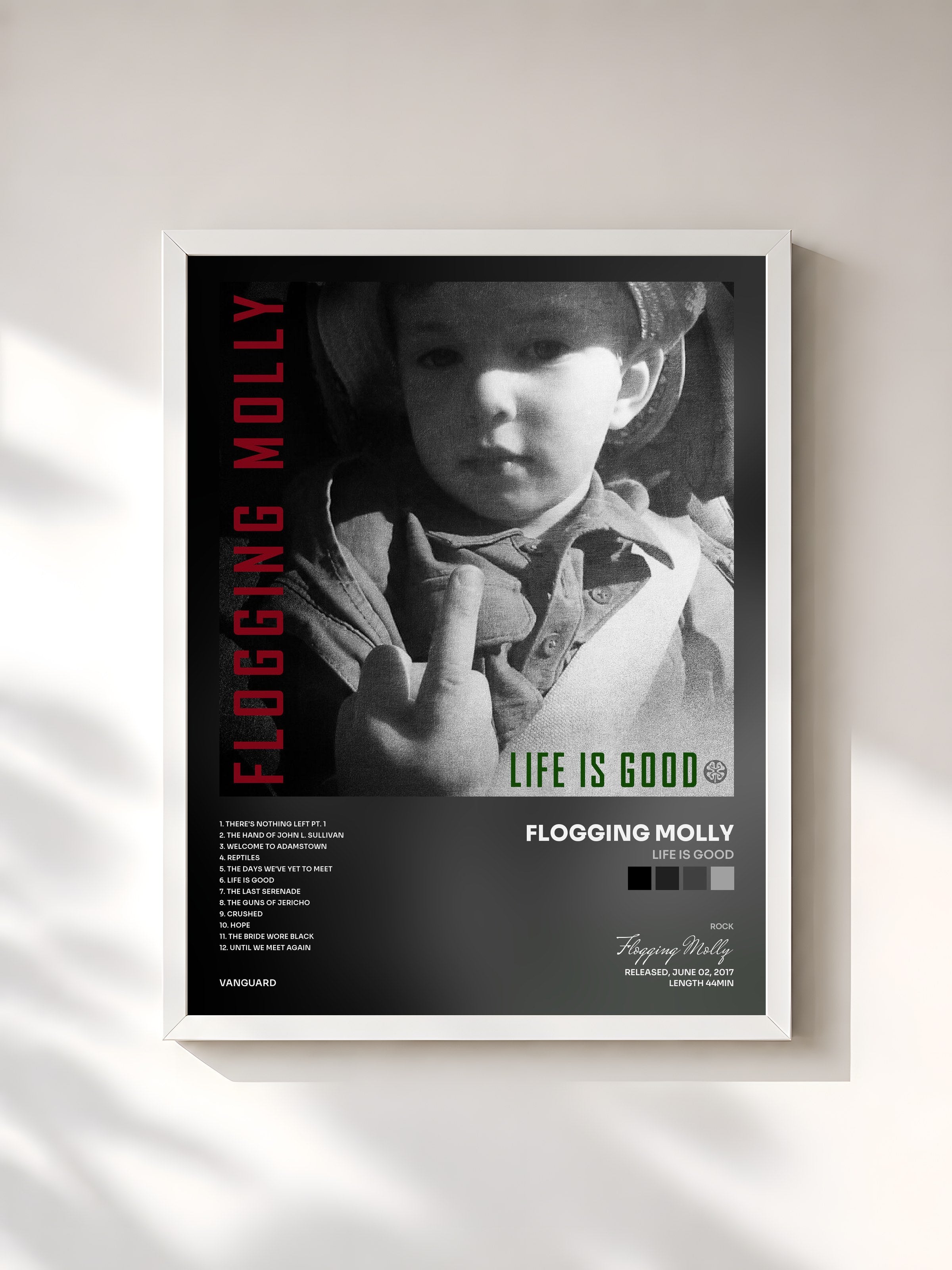 #blanc Tableau de l'album Life Is Good de Flogging Molly, cadre blanc, imprimé et encadré en France