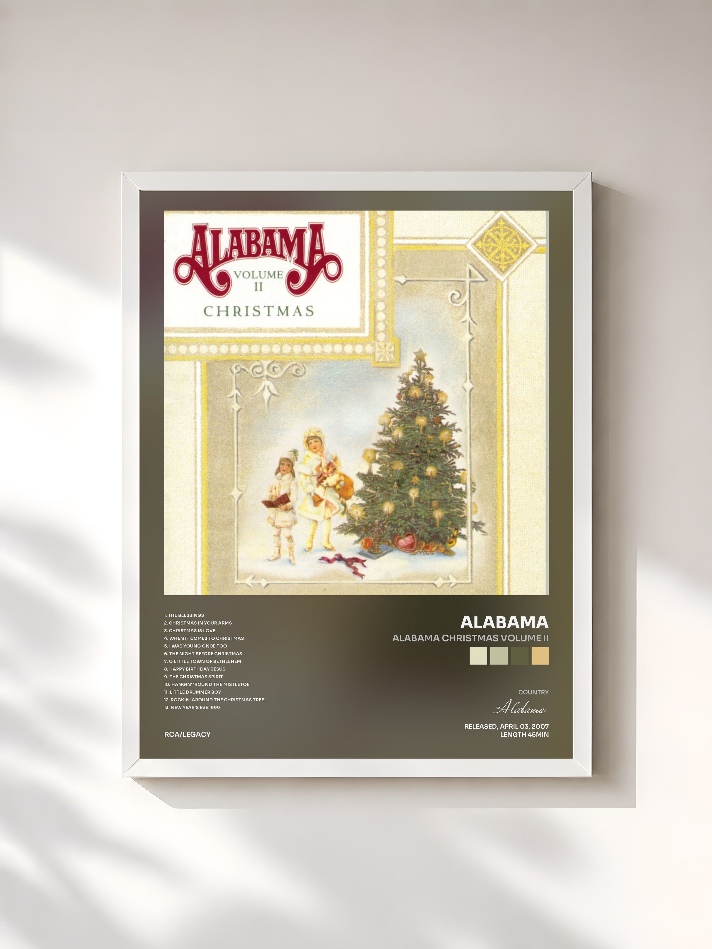 #blanc Tableau de l'album Alabama Christmas Volume II de Alabama, cadre blanc, imprimé et encadré en France
