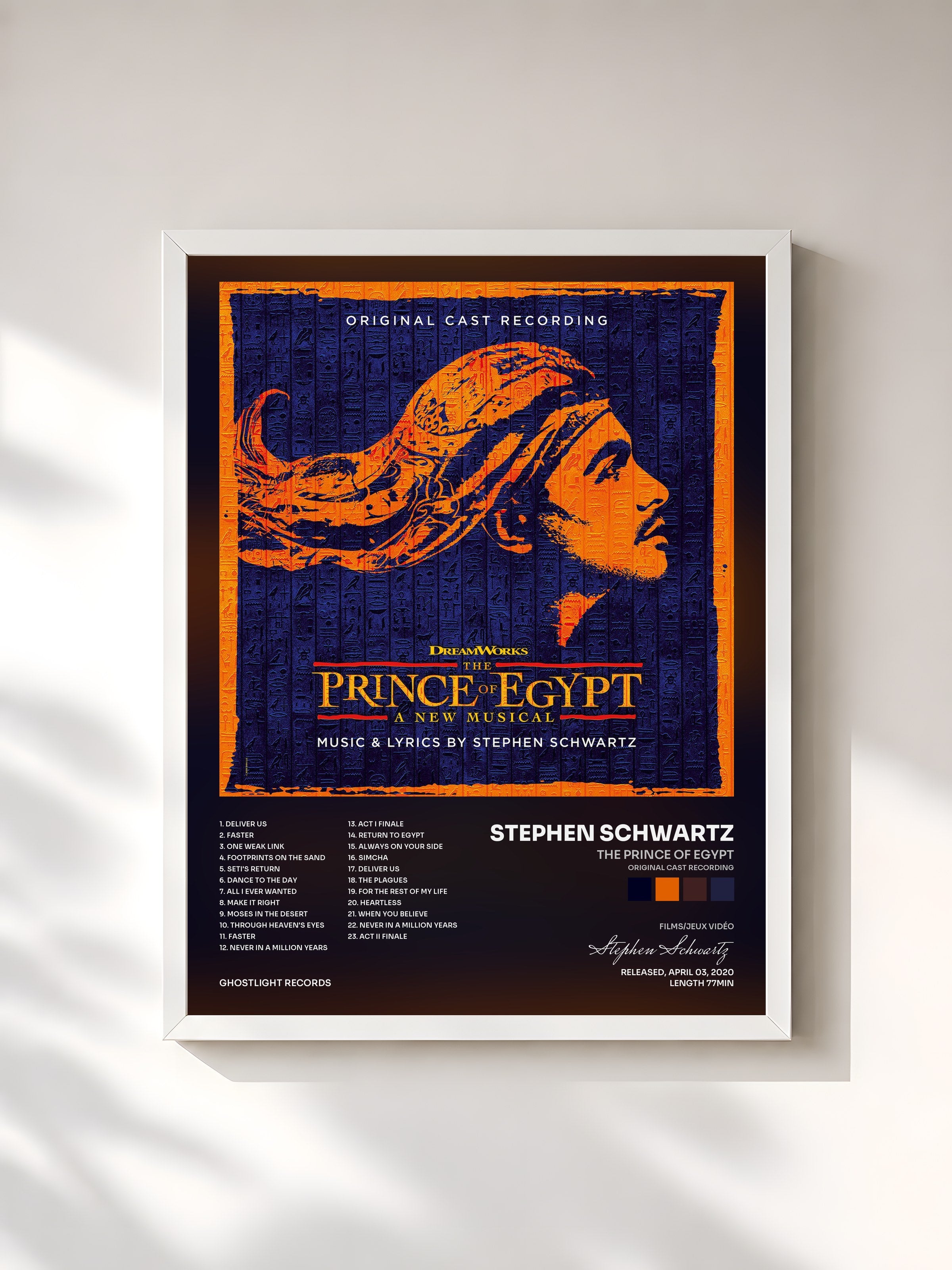 #blanc Tableau de l'album The Prince of Egypt (Original Cast Recording) de Stephen Schwartz, cadre blanc, imprimé et encadré en France