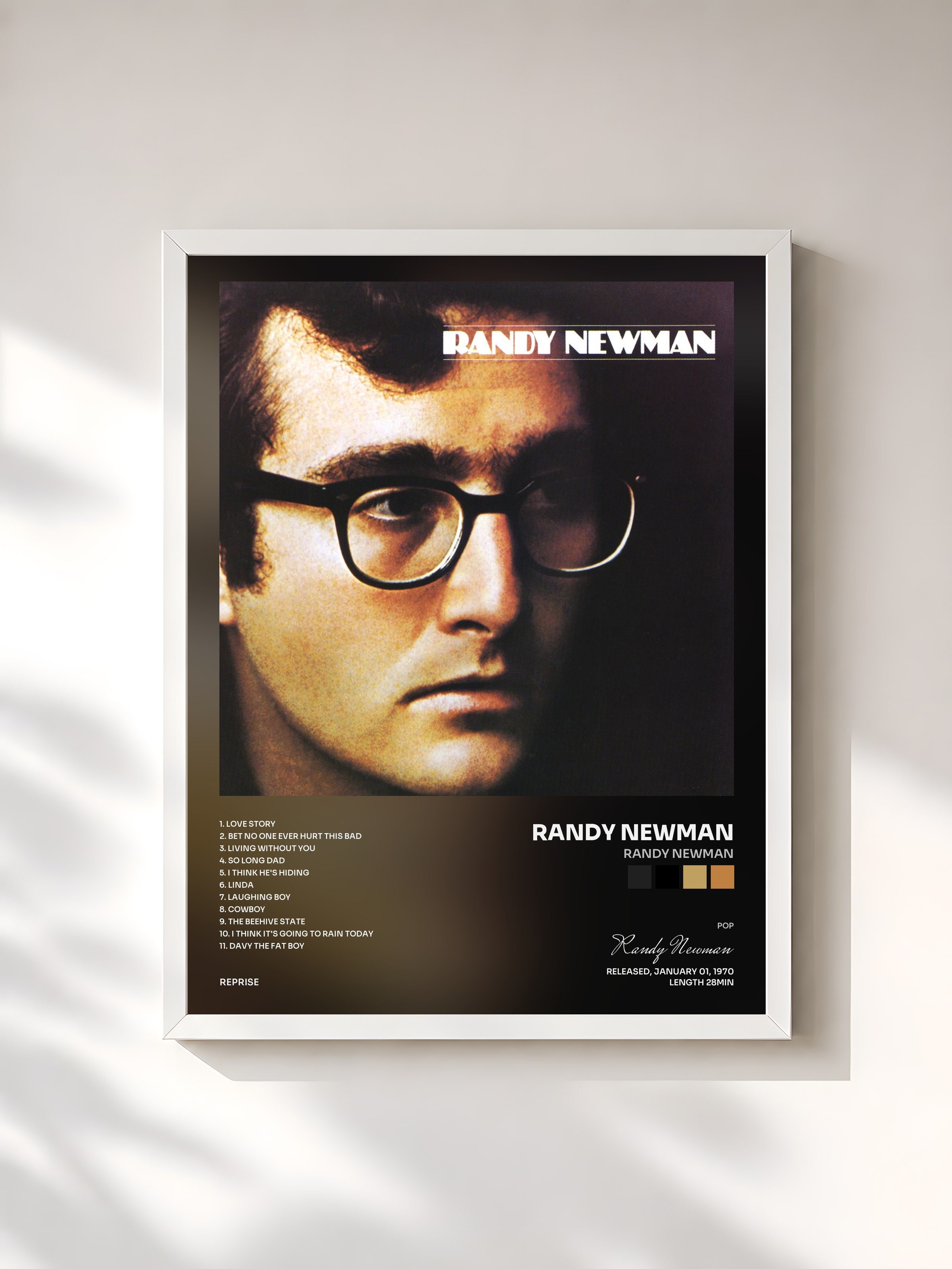#blanc Tableau de l'album Randy Newman de Randy Newman, cadre blanc, imprimé et encadré en France