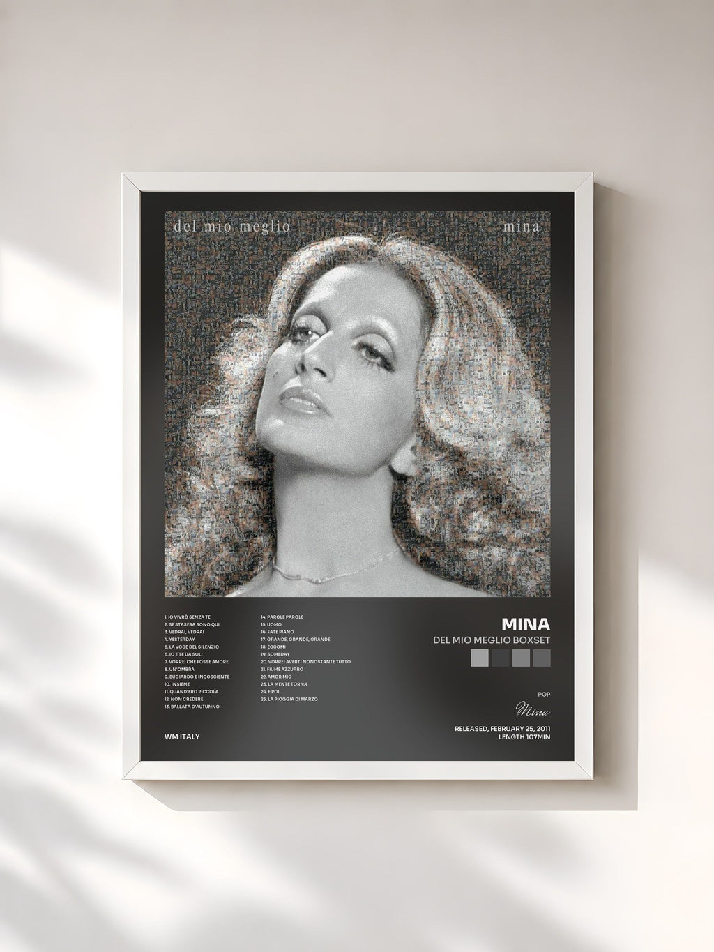 #blanc Del Mio Meglio Boxset by Mina as a framed art print, white frame, printed and framed in France