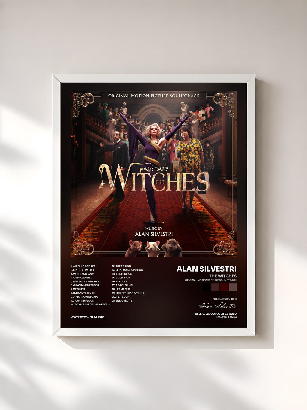 #blanc Tableau de l'album The Witches (Original Motion Picture Soundtrack) de Alan Silvestri, cadre blanc, imprimé et encadré en France