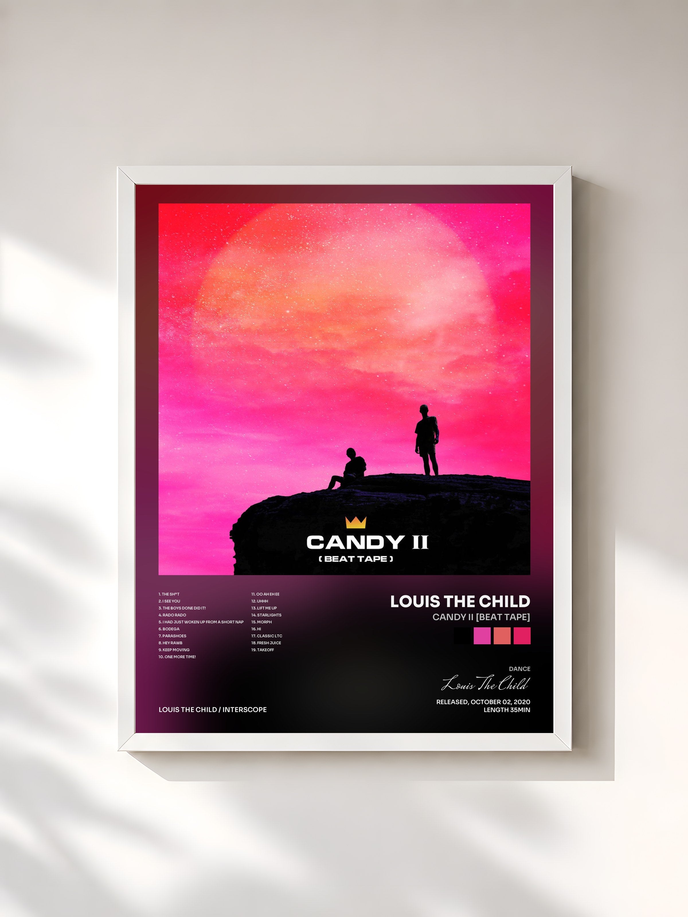 #blanc Tableau de l'album Candy II [Beat Tape] de Louis The Child, cadre blanc, imprimé et encadré en France